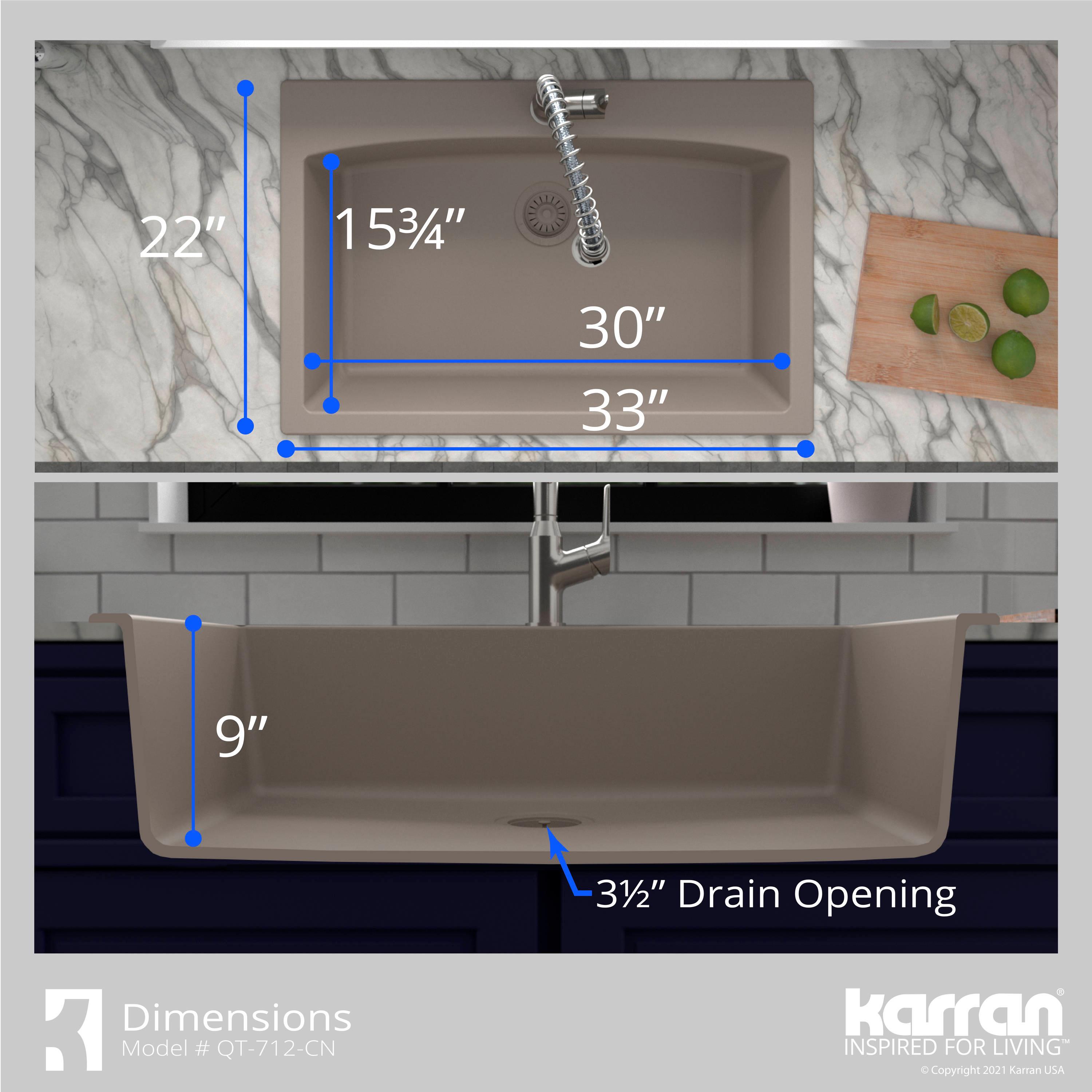 Karran Karran Drop-in Quartz Composite 33'' X 22'' 1-Hole Single Bowl Kitchen Sink QT-712-CN