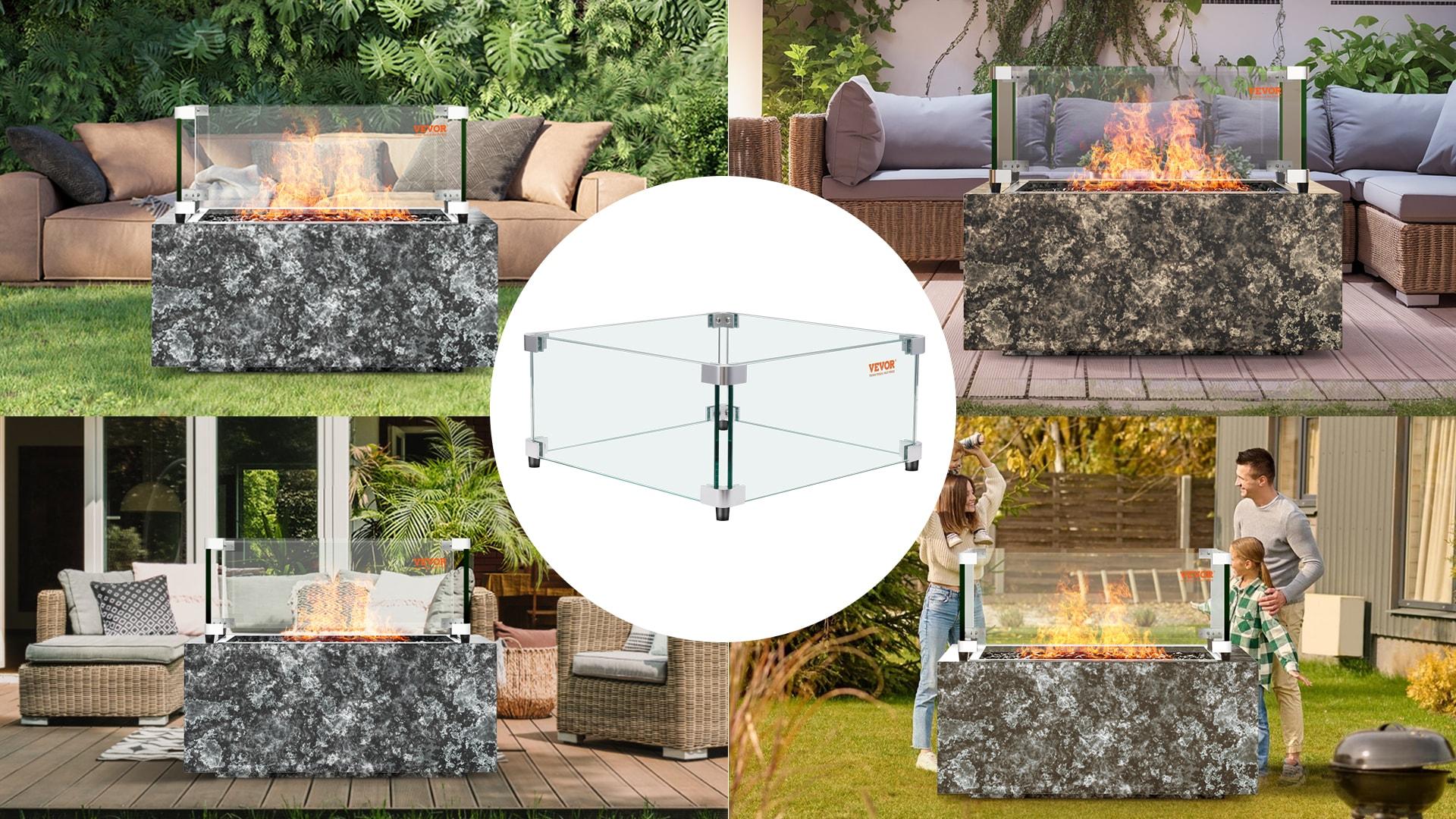 VEVOR Tempered Glass Fire Pit Accessory (Set of 4)