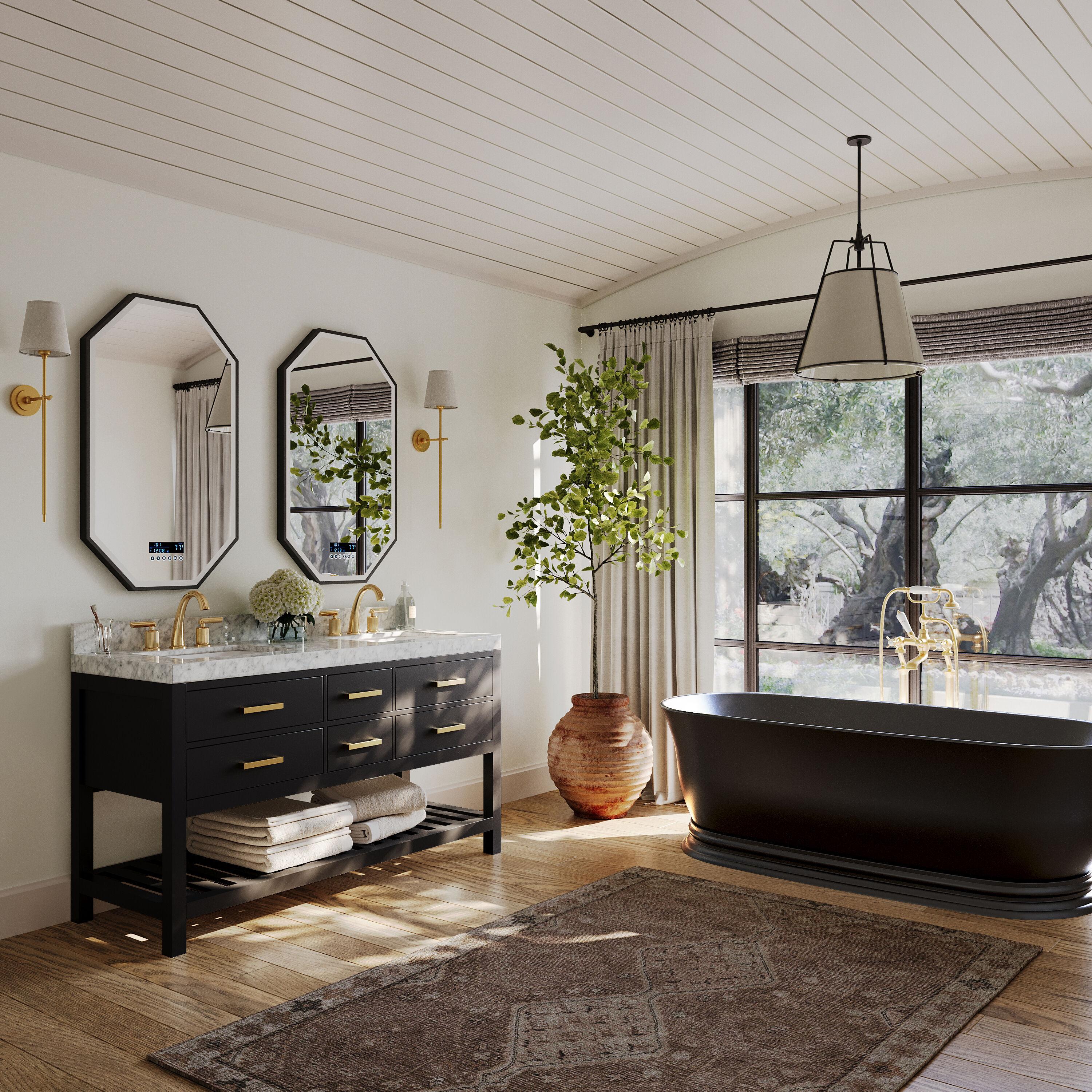 Elizabeth 60'' Black Onyx Double Vanity with Marble Top