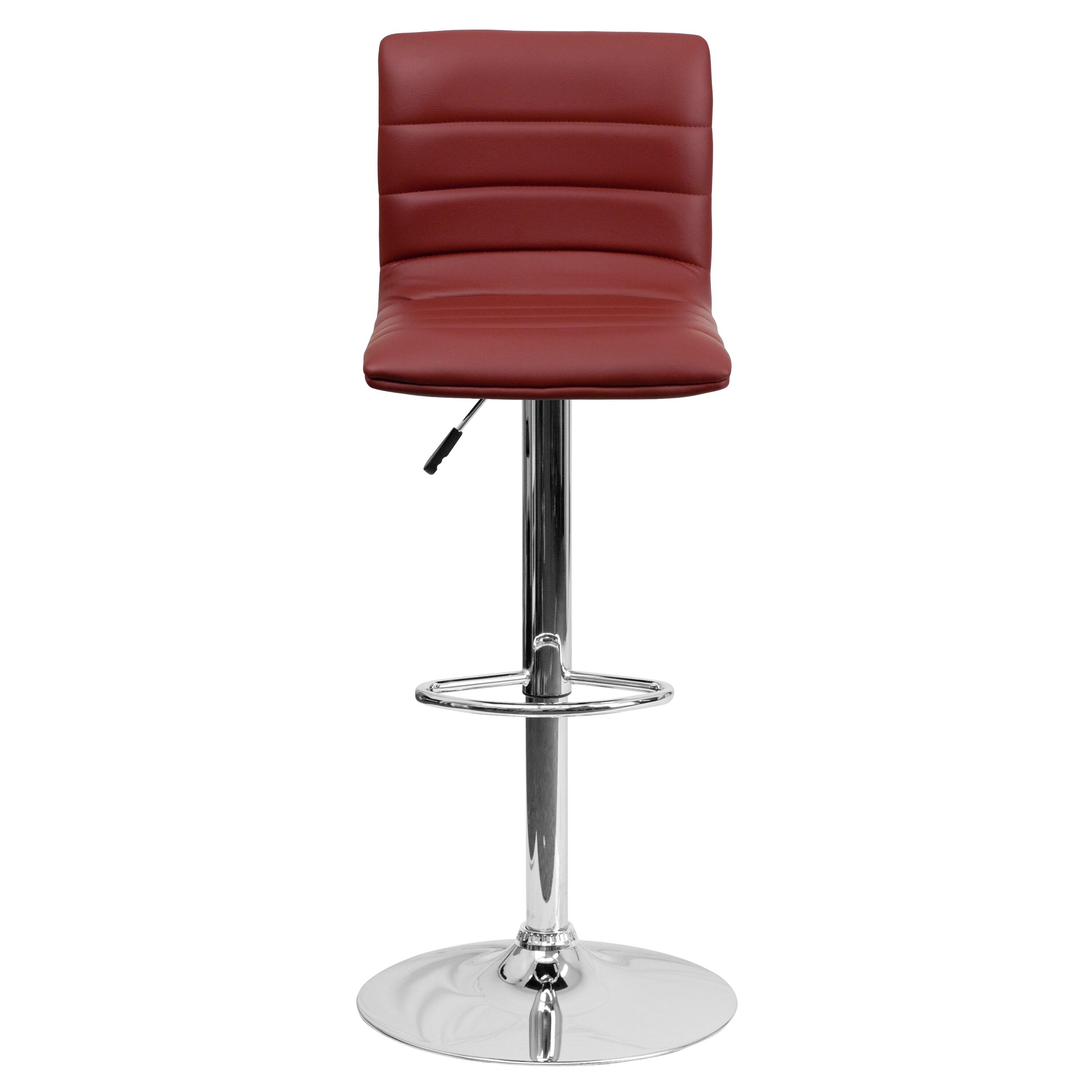 Flash Furniture Modern Burgundy Vinyl Adjustable Bar Stool with Back, Counter Height Swivel Stool with Chrome Pedestal Base