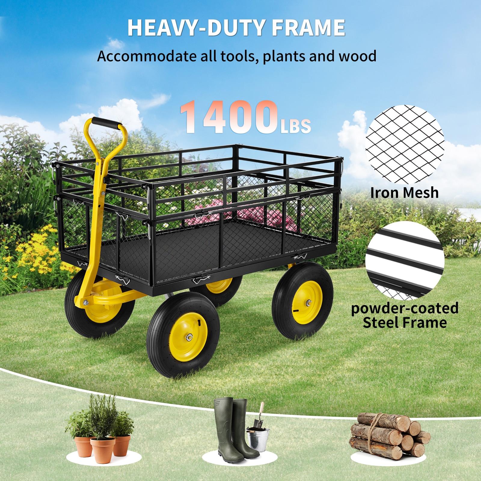 Vevor  Heavy Duty 1400 lbs Capacity Steel Garden Cart with Removable Mesh Sides