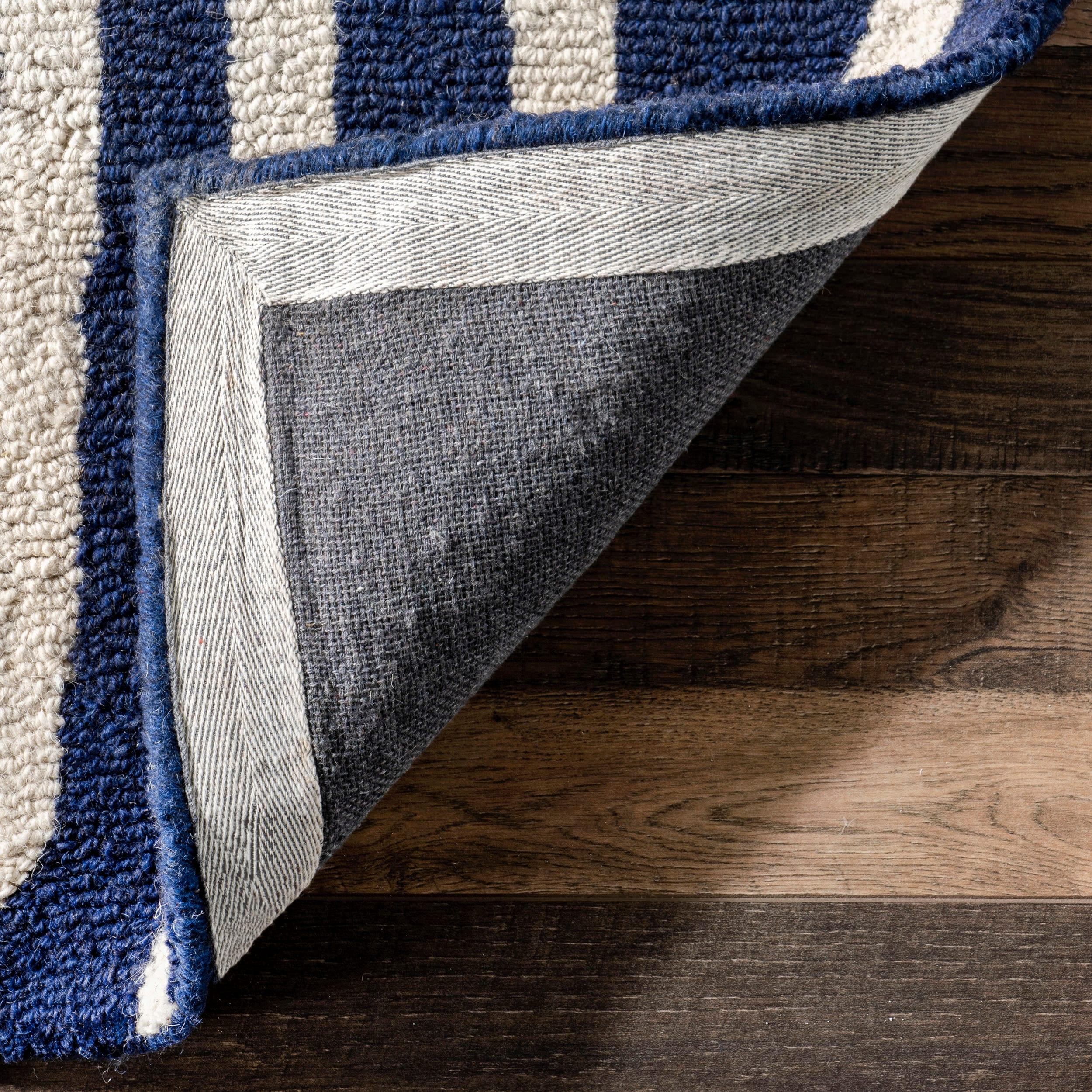 Nuloom Lemuel Geometric 2x6 Wool Runner Indoor Area Rug for Living Room Bedroom Dining Room Entryway Hallway Kitchen, Navy/Ivory