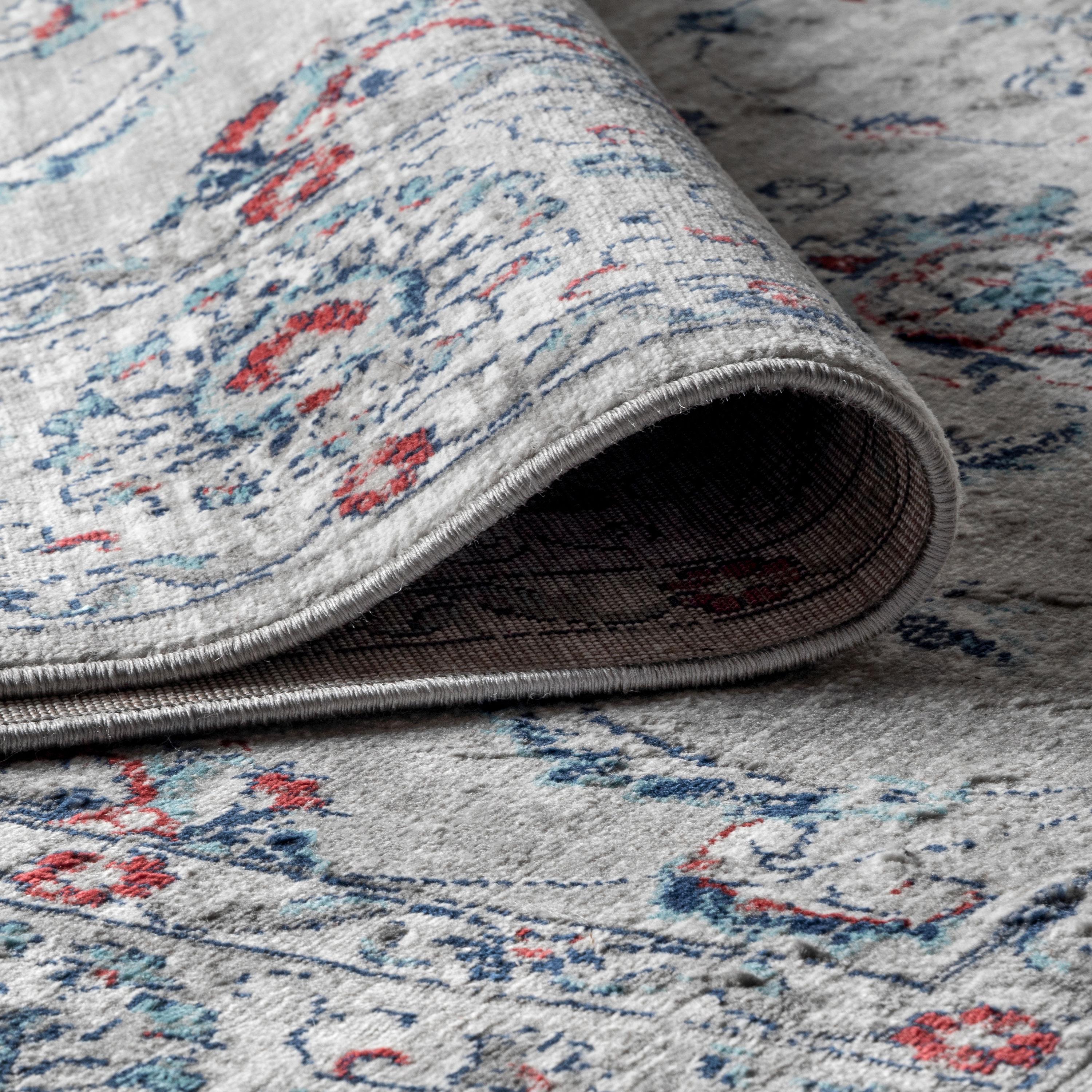 3'x5' Modern Persian Vintage Area Rug, Light Grey/Red - JONATHAN Y