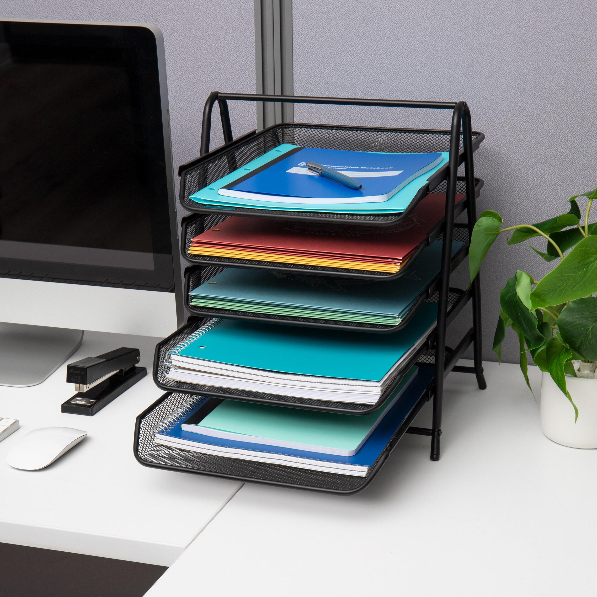 Mind Reader 5-Tier Paper Tray, Desktop Organizer, File Storage, Workspace, Office, Metal Mesh, 11.75"L x 14"W x 14.5"H