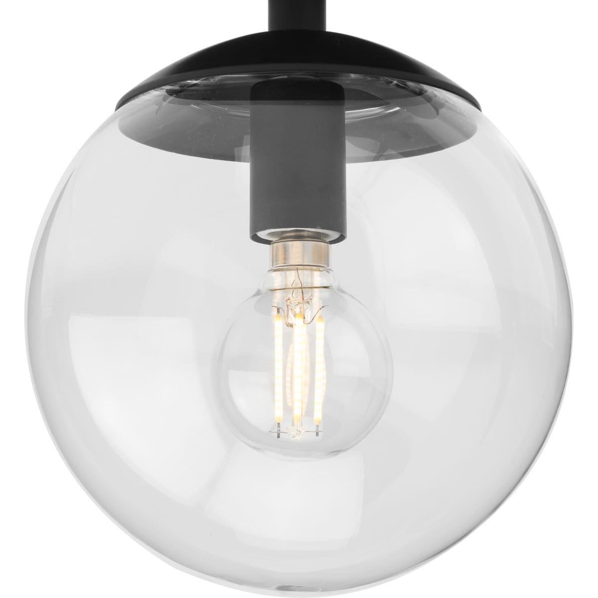Progress Lighting Atwell 1-Light Flush Mount Ceiling Light in Matte Black with Clear Glass Globe Shade