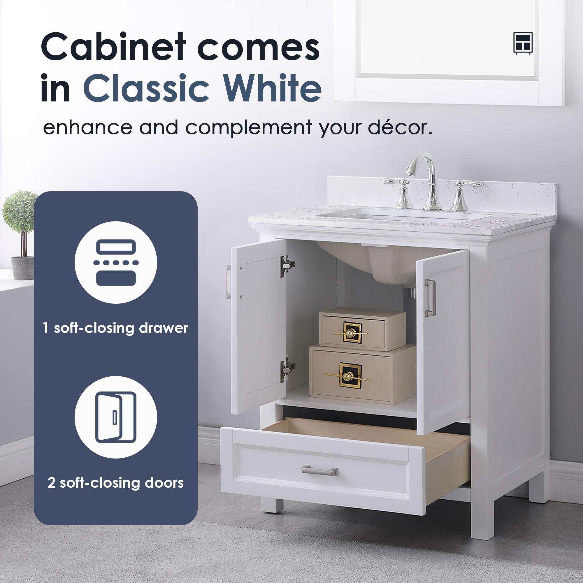 Isla 30" Single Bathroom Vanity Set in White and Carrara White Marble Countertop without Mirror