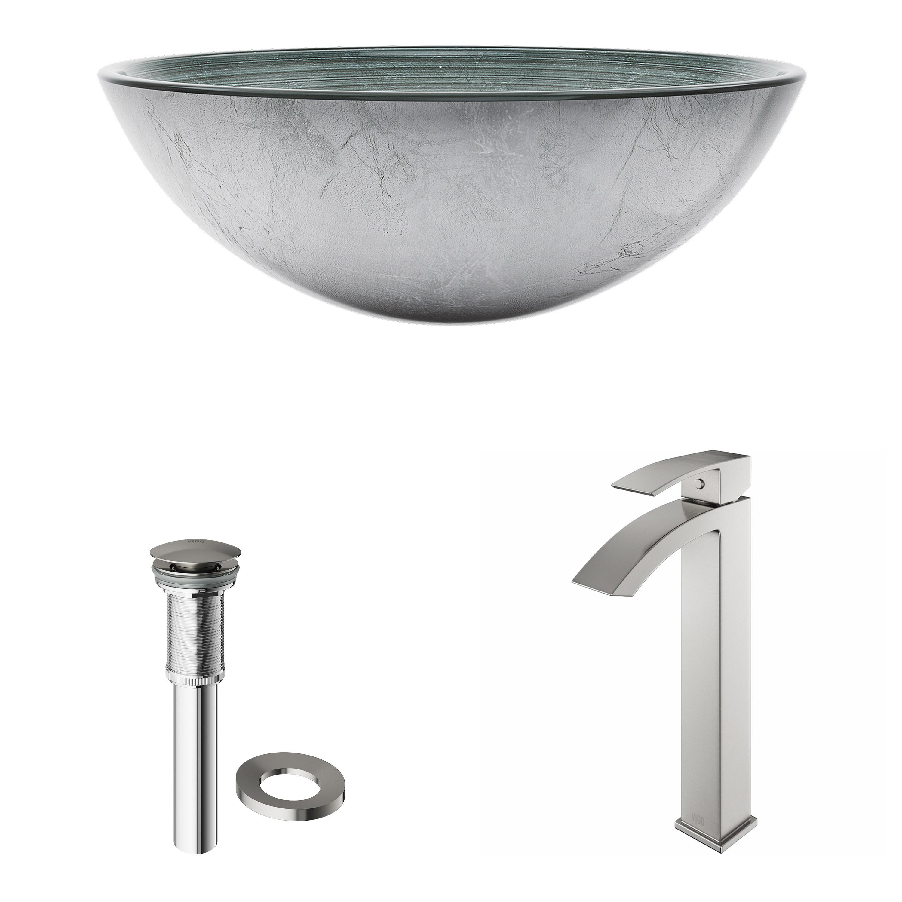 Giovanni 6" H Round Glass Vessel Bathroom Sink with 12" H Faucet