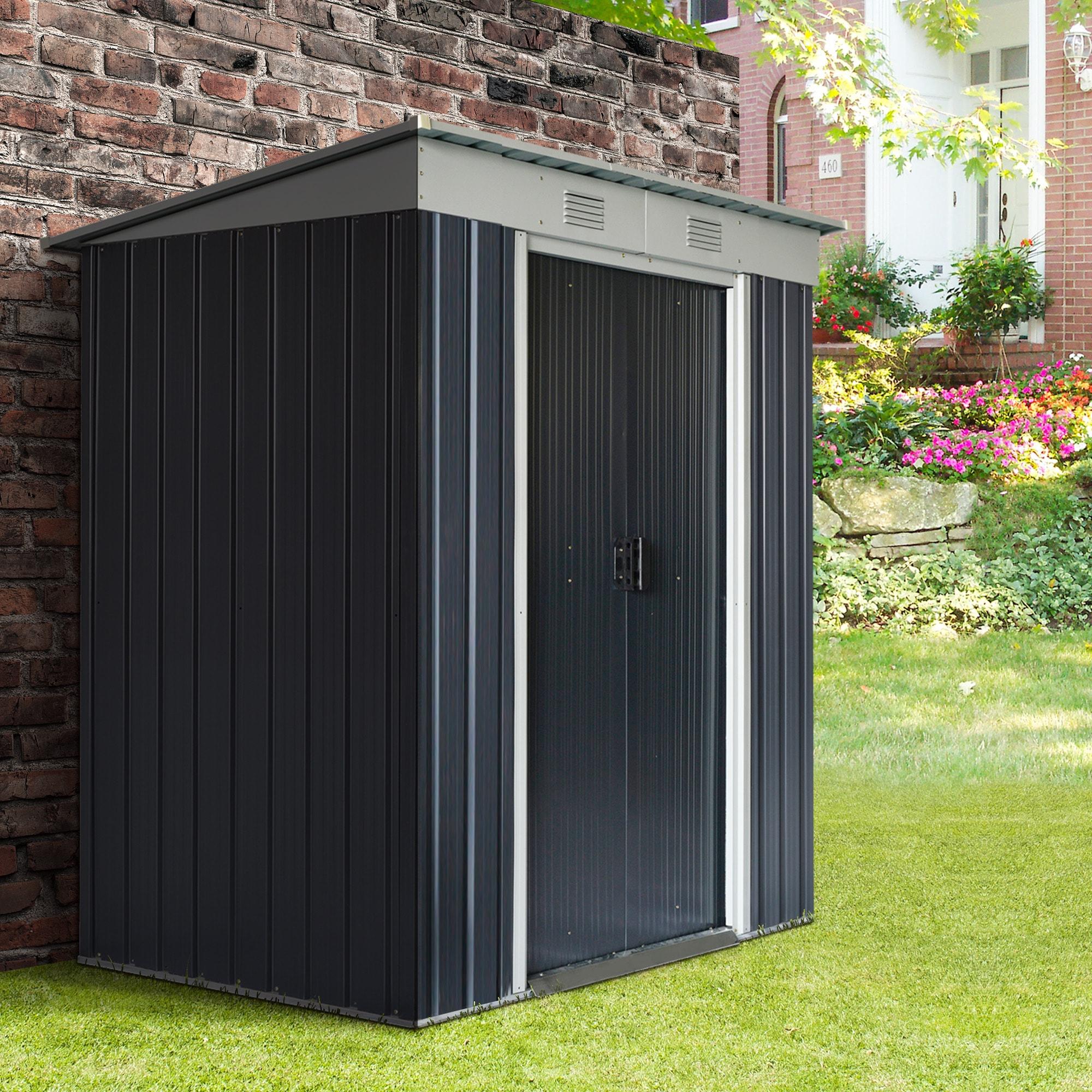 Outsunny 6' x 4' Metal Garden Shed, Backyard Tool Storage Shed with Dual Locking Doors, 2 Air Vents and Steel Frame, Black