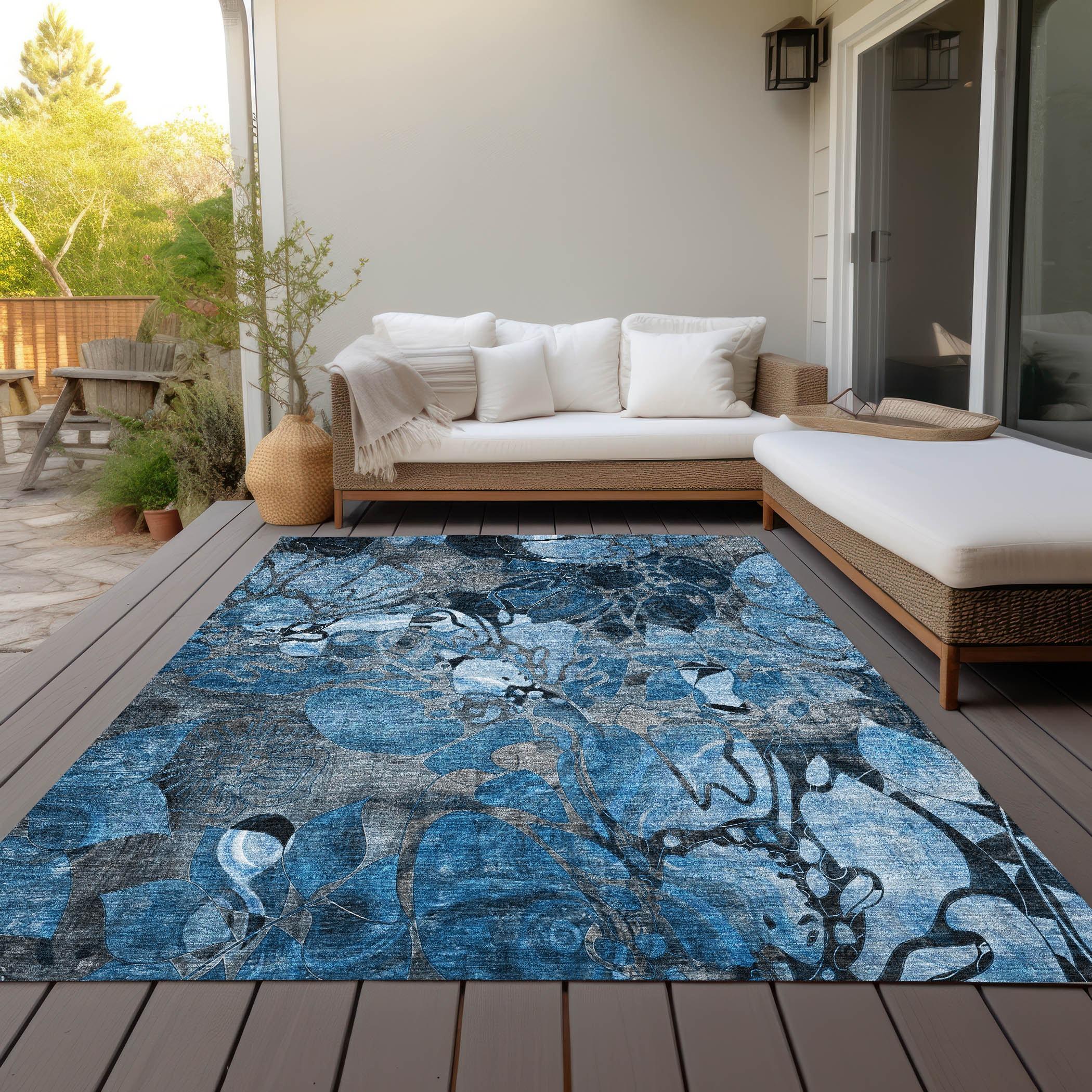 Addison Rugs Chantille Indoor/Outdoor Transitional Floral Blue Washable Rectangle Rug, 8' x 10'