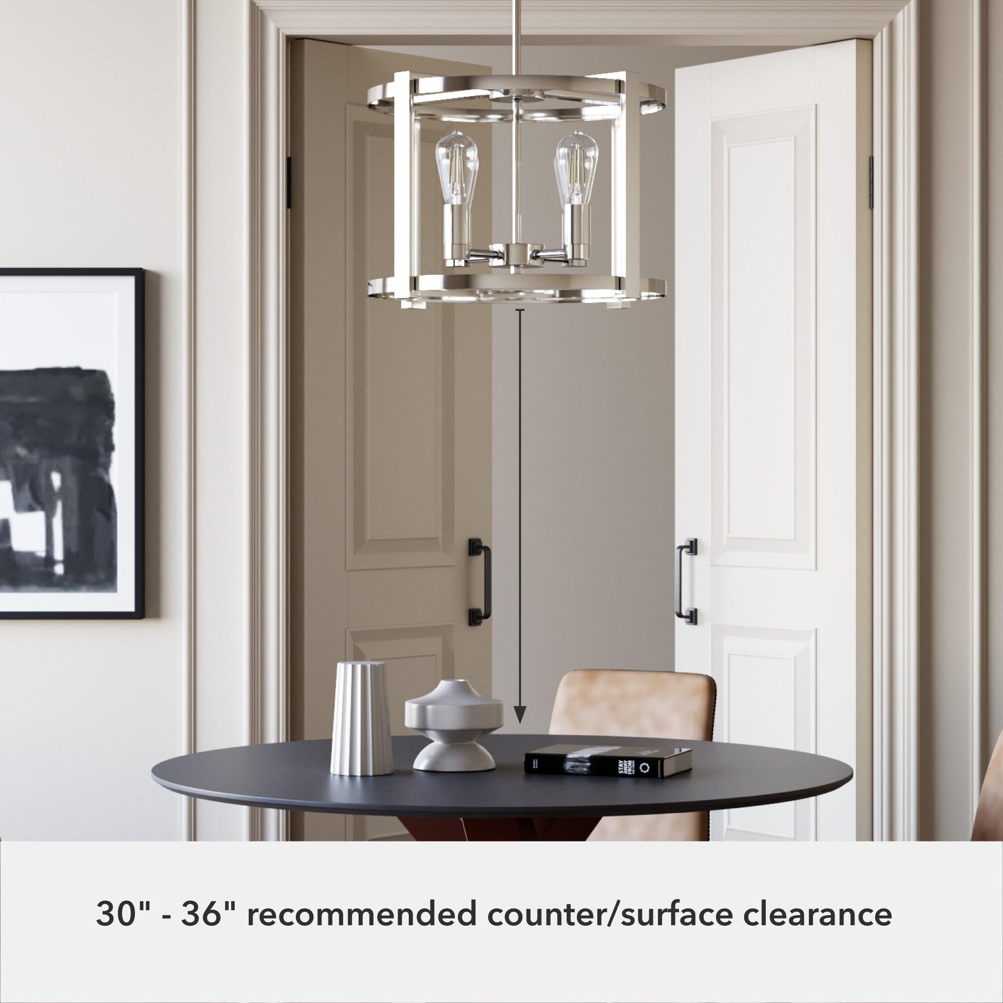 Hunter - Astwood 4-light Polished Nickel, Medium Size Chandelier, Dimmable, Caged Style, Drum Shaped, for Bedrooms, Kitchens, Dining, Living Rooms - 19957