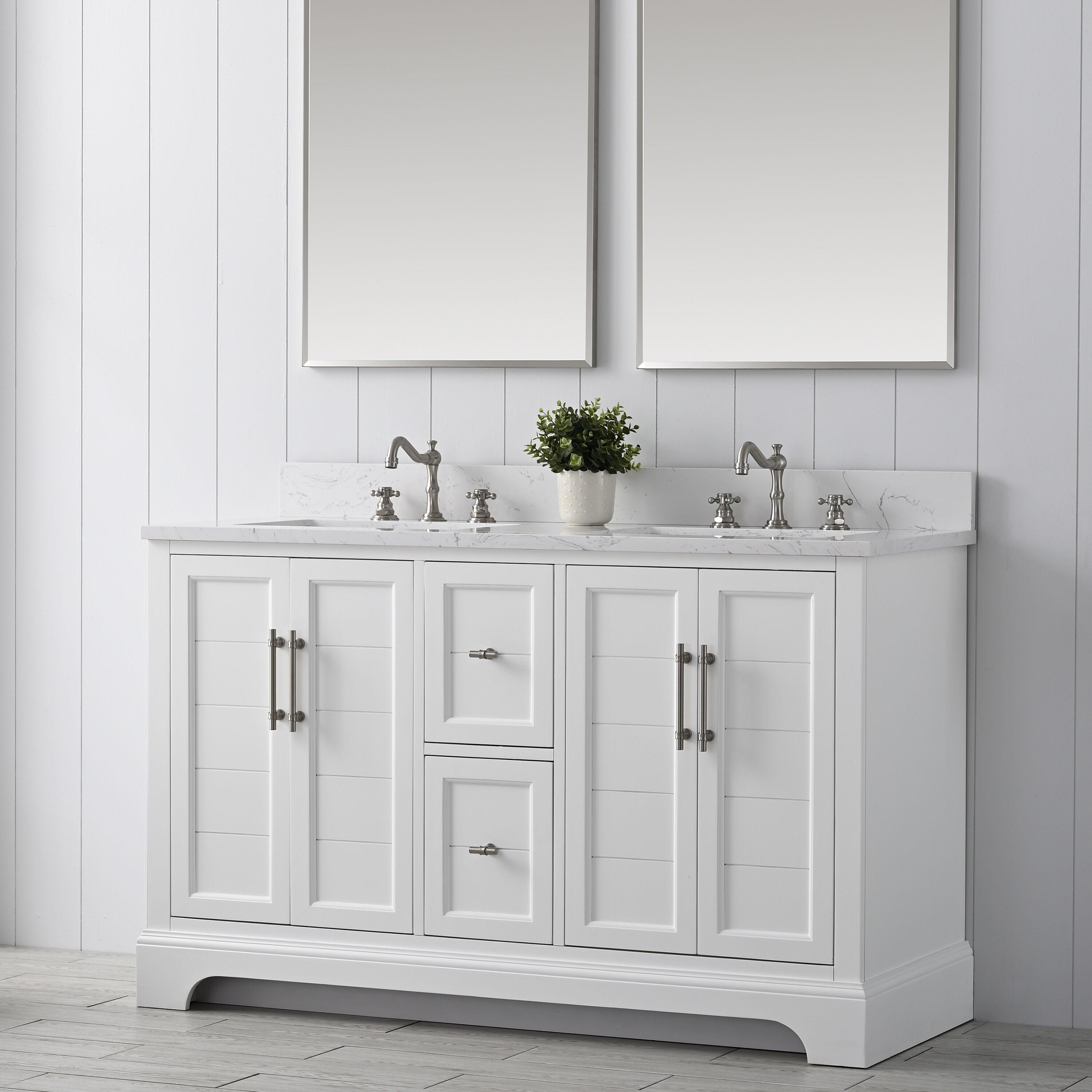 Vanity Art VA5054-W 54 x 22 x 34 in. Single Sink Bathroom Vanity with Quartz Top & Backsplash, White
