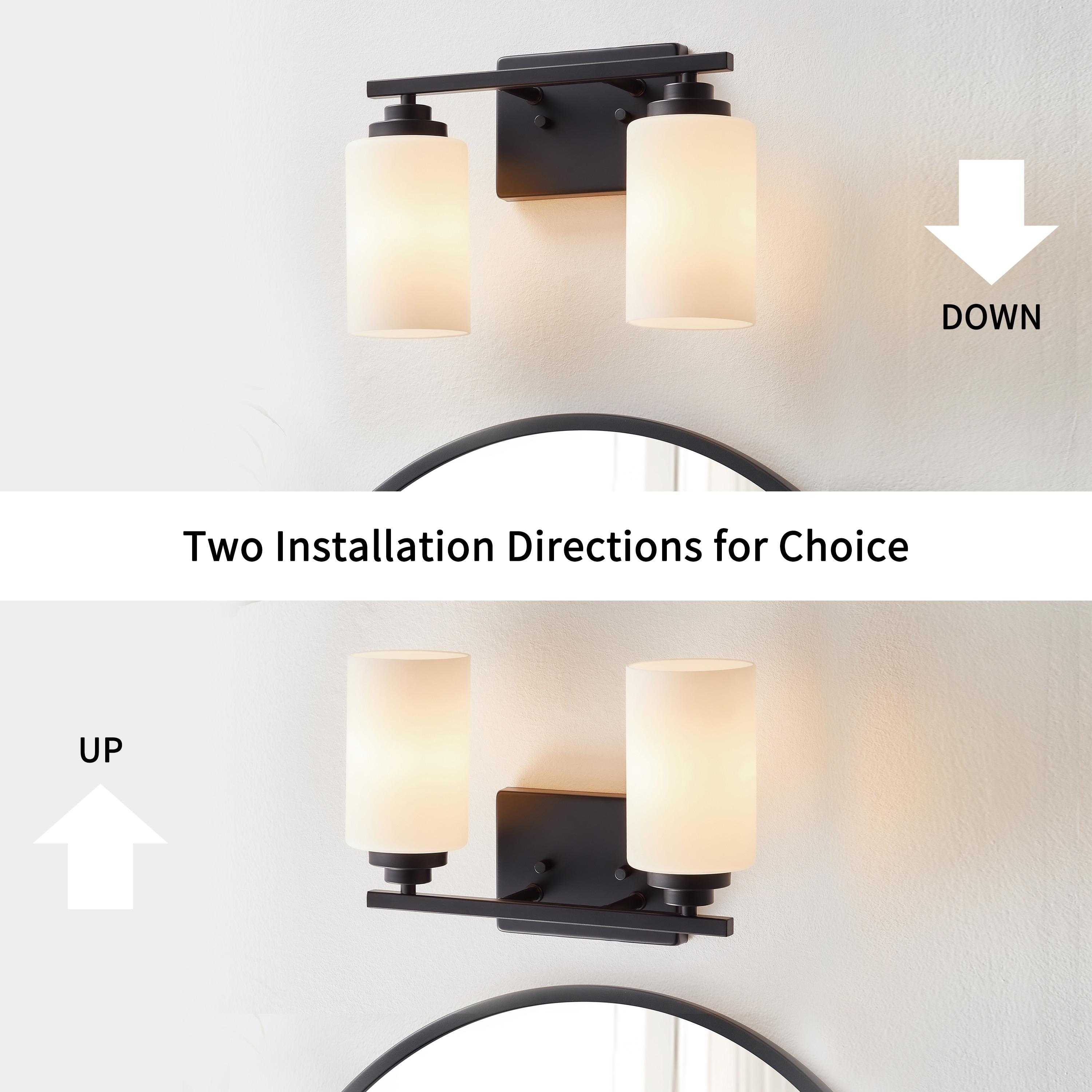 KAWOTI 2-Light Dimmable Bathroom Vanity Light with Frosted White Glass Black