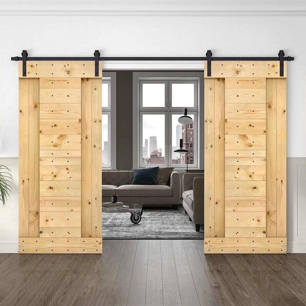Calhome 84'' Solid Wood Paneled with Installation Hardware Kit Barn Door