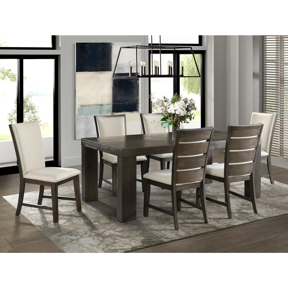 7pc Jasper Extendable Dining Table Set Toasted Walnut - Picket House Furnishings: Modern Rectangle 6-Seater with Upholstered Chairs