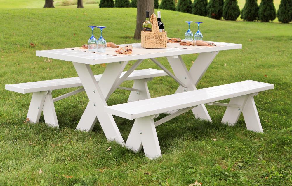 DuraTrel 6' White Vinyl Picnic Table with Benches