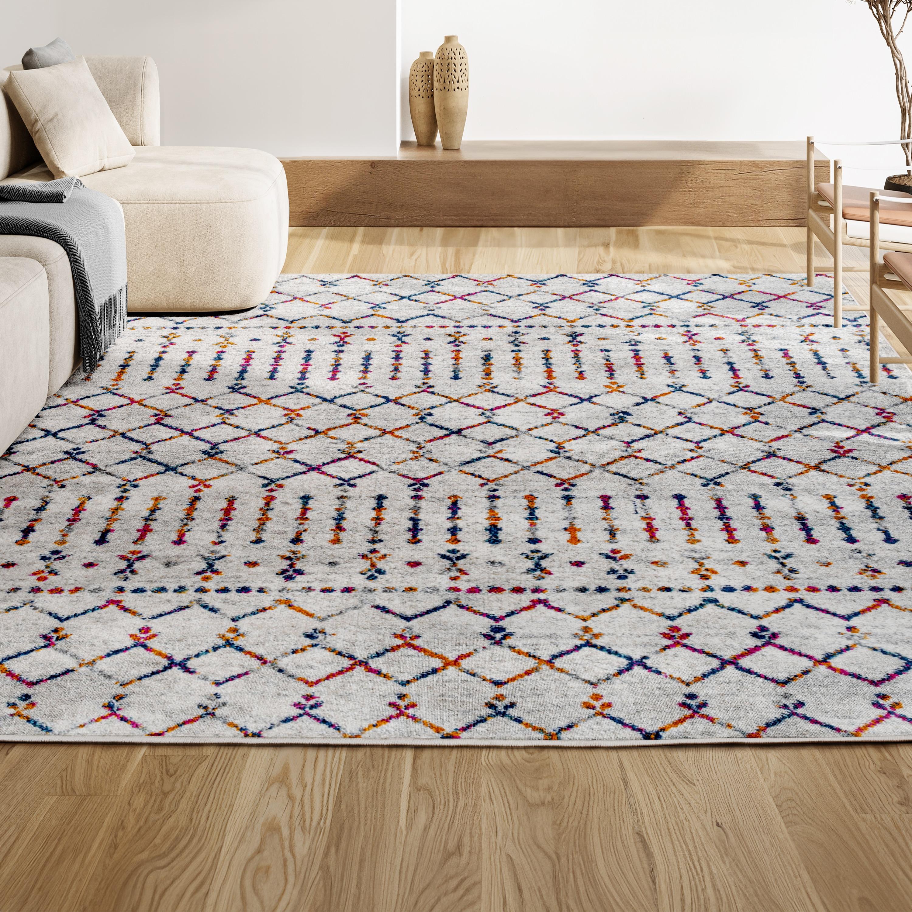 8'x10' Moroccan HYPE Boho Vintage Diamond Area Rug, Cream/Multi - JONATHAN Y