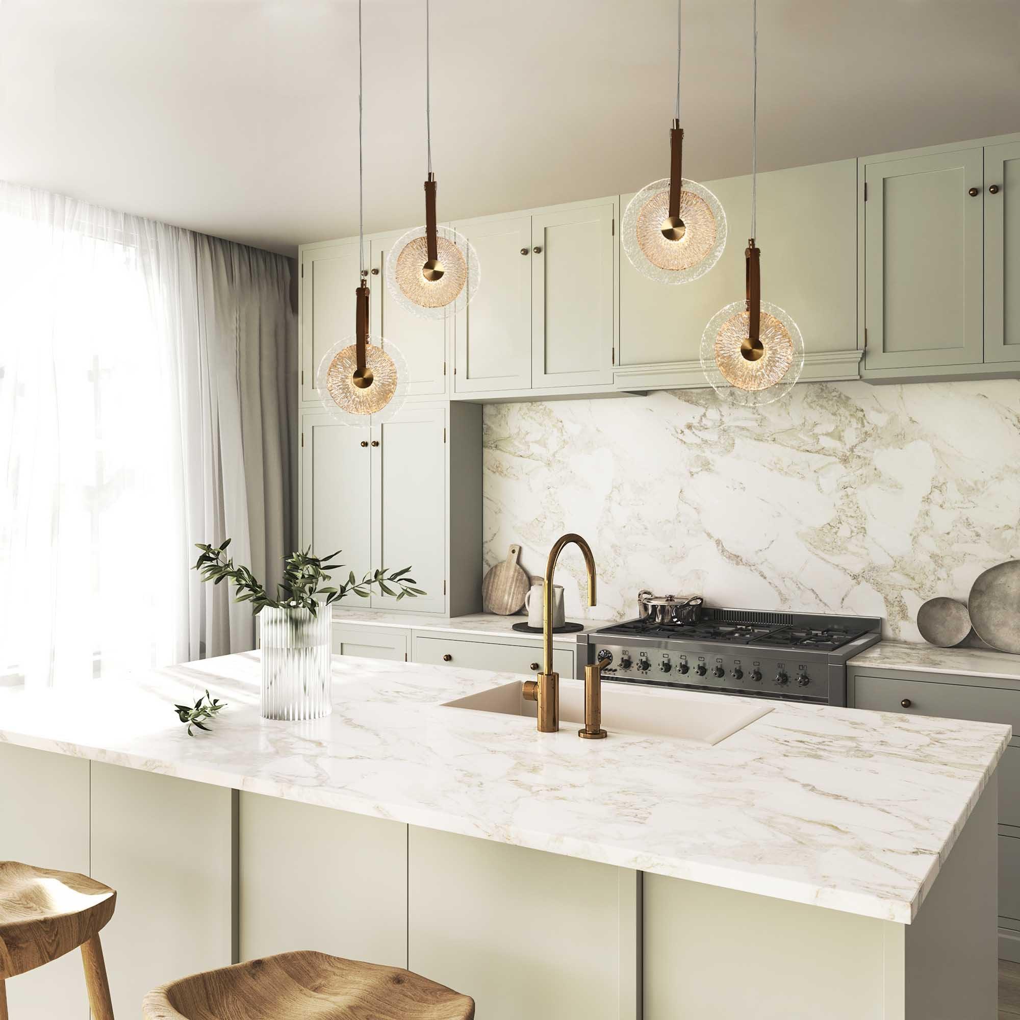 LNC Modern Gold LED 2-Light Chandelier Art Disc Design Pendant Lights for Kitchen Island Foyer
