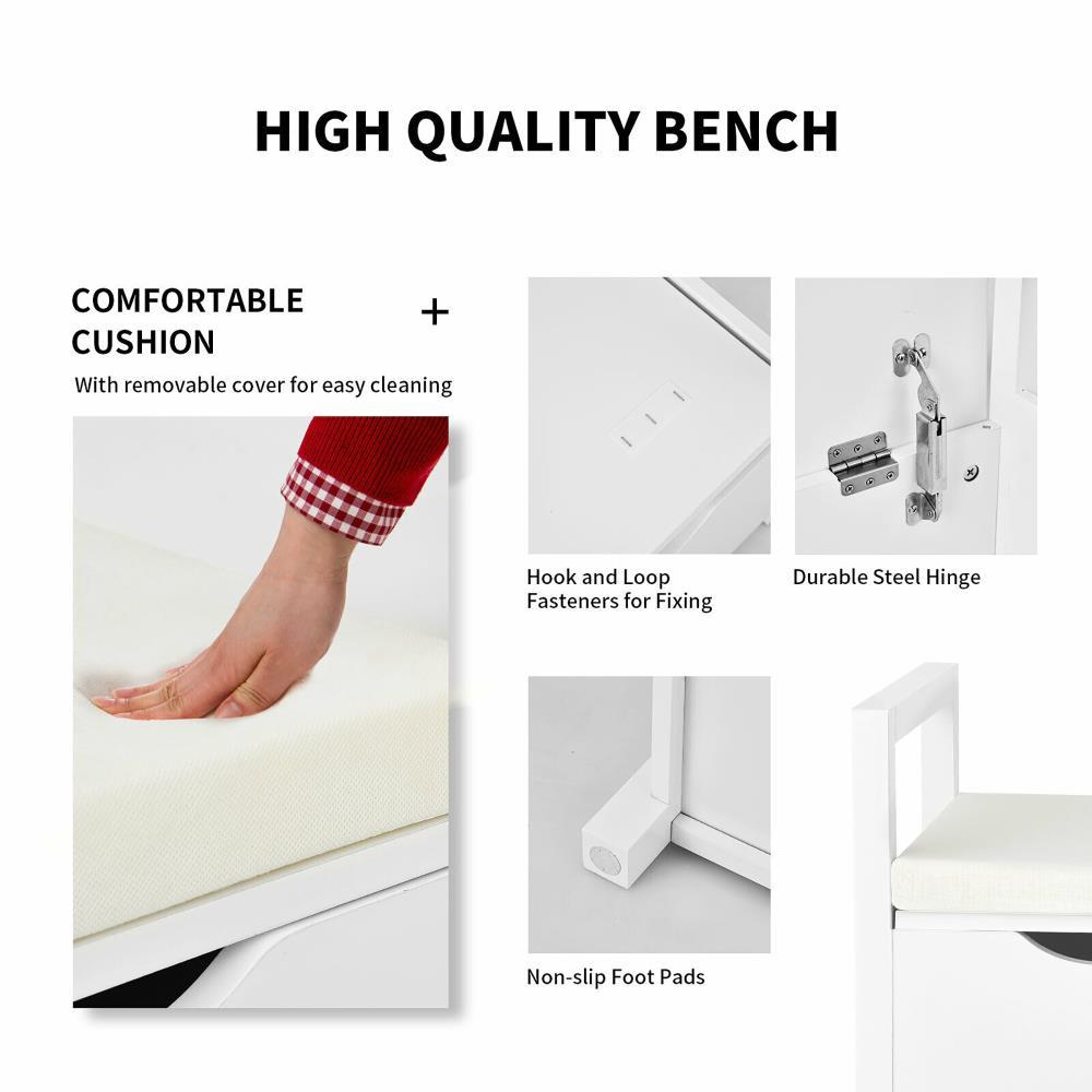 Costway Shoe Bench Storage Rack Cushion Seat Ottoman Bedroom Hallway Entryway White