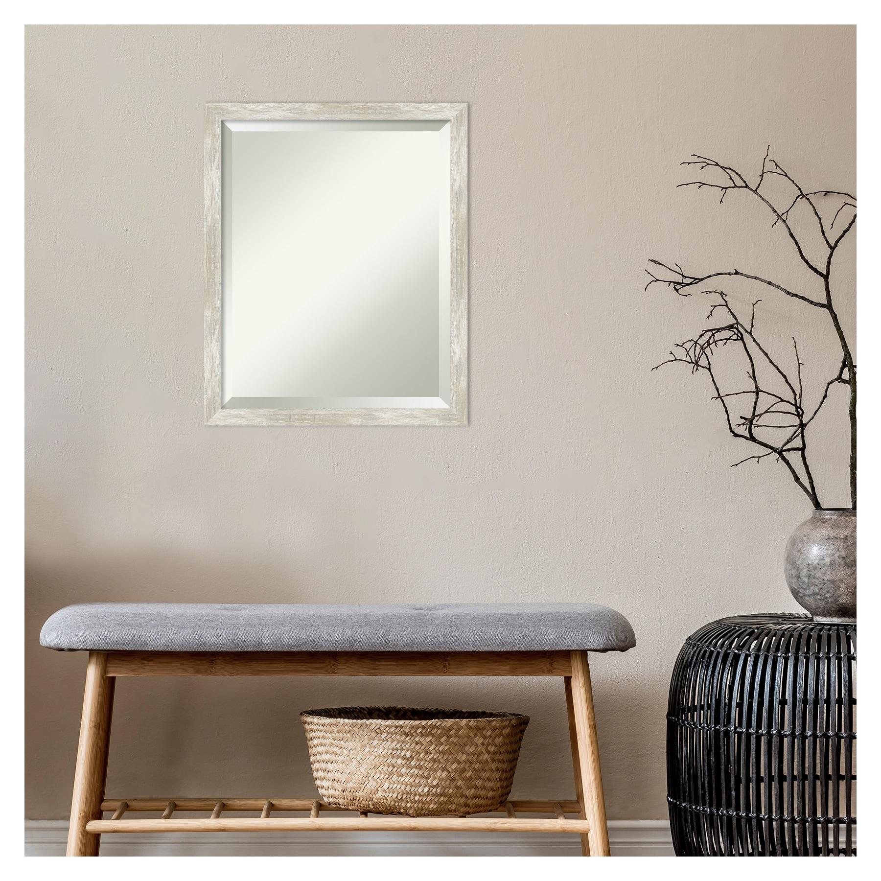 Amanti Art 18"x22" Crackled Metallic Narrow Framed Wall Mirror Silver: Beveled, Polystyrene Frame, No Assembly Required