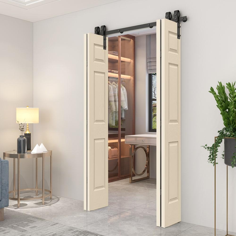 Calhome Paneled MDF Composite Double Bifold Barn Doors with Installation Hardware Kit