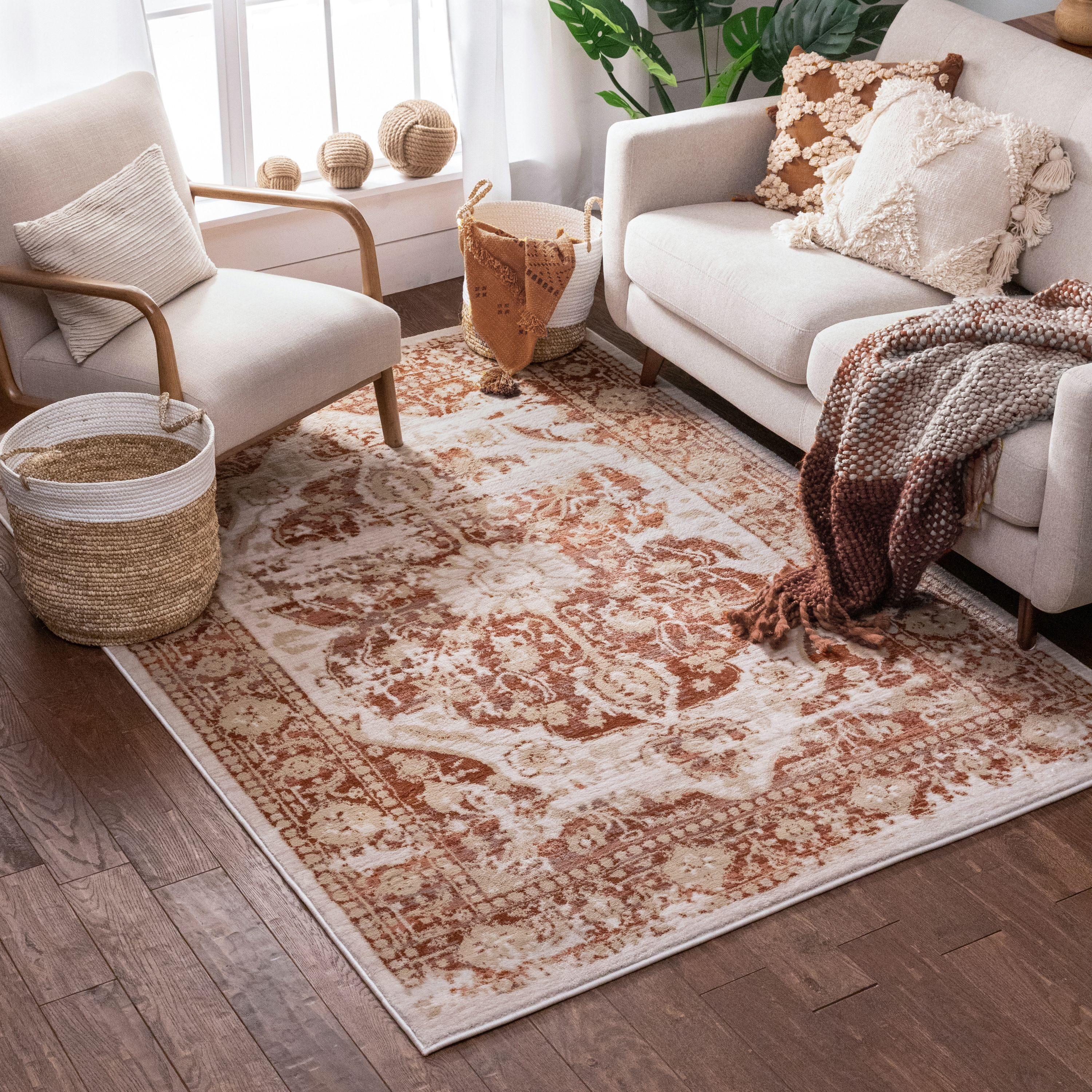 Well Woven Millie Medallion Modern Distressed Oriental Carpet 3'11" x 5'3" Copper Area Rug