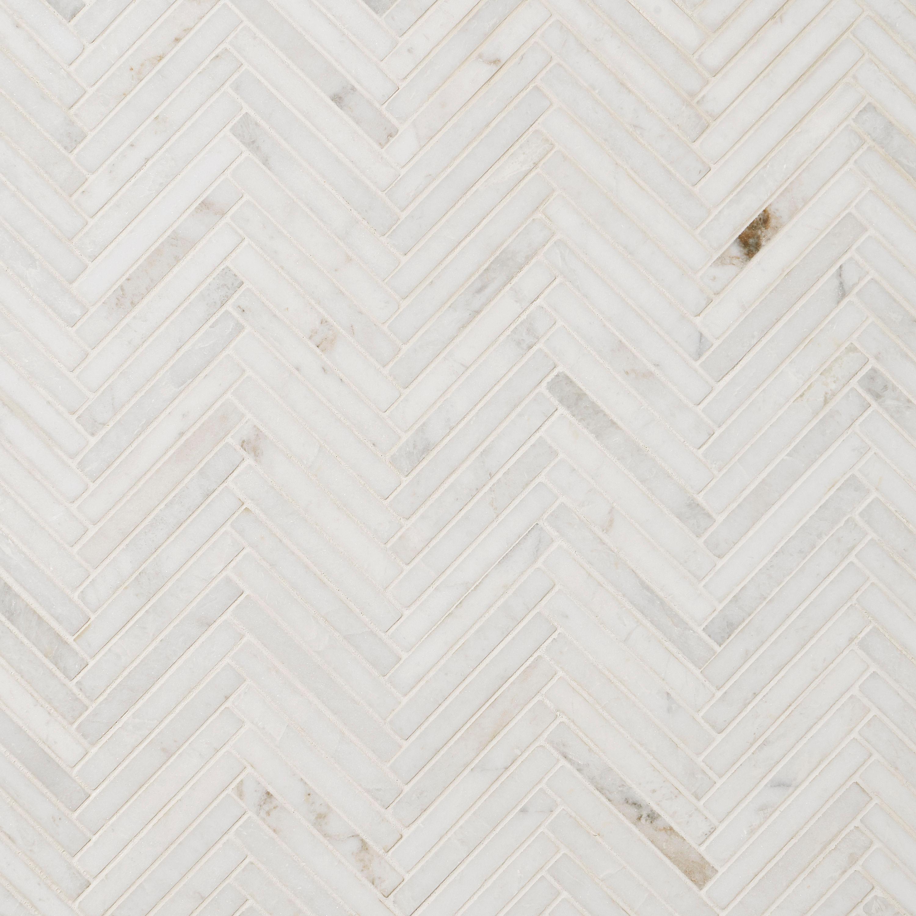 Polar White 11 in. x 11.61 in. Herringbone Polished Marble Mosaic Tile (0.89 Sq. Ft. / Sheet)