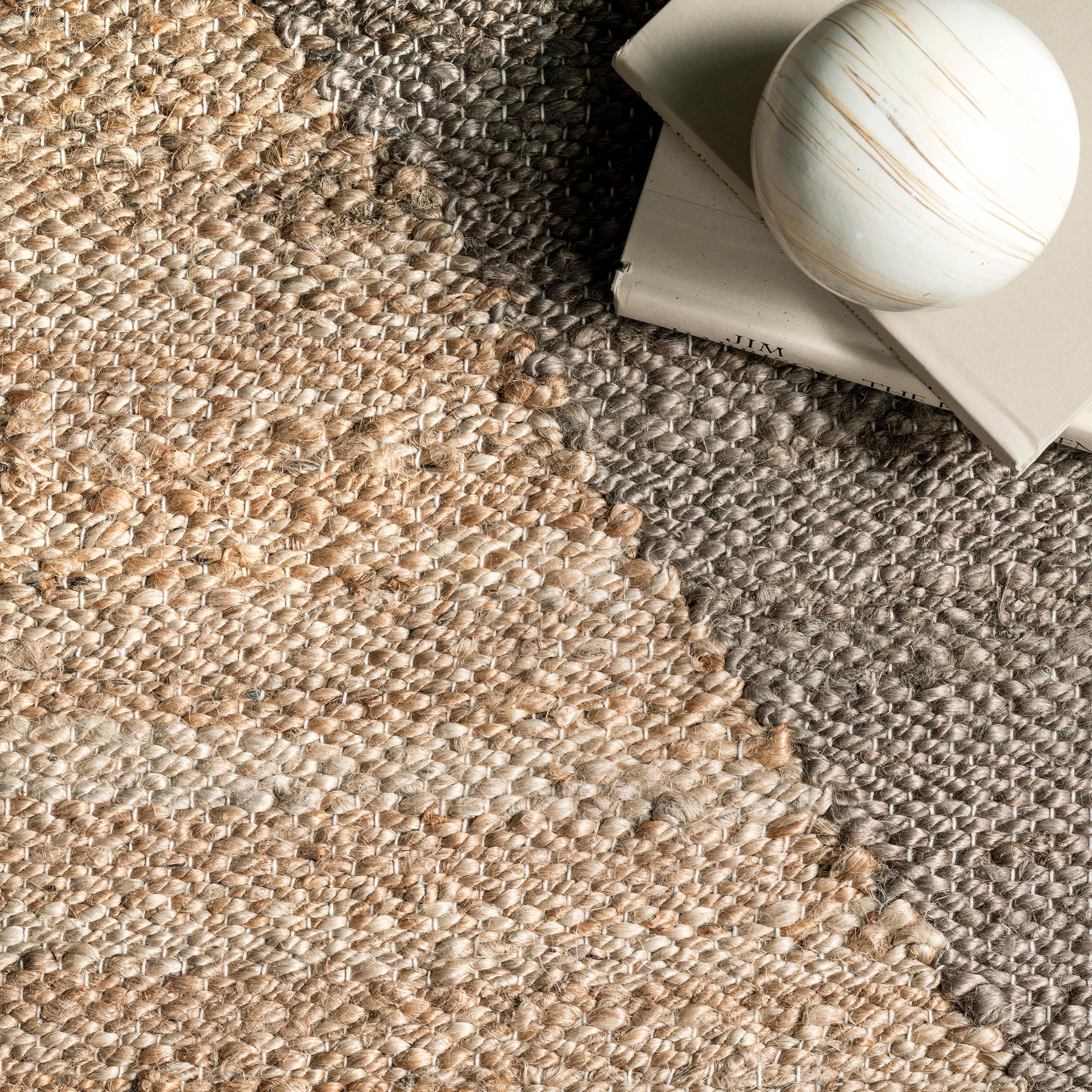 Handcrafted Gray Cotton-Jute Blend Rectangular Rug, 64in