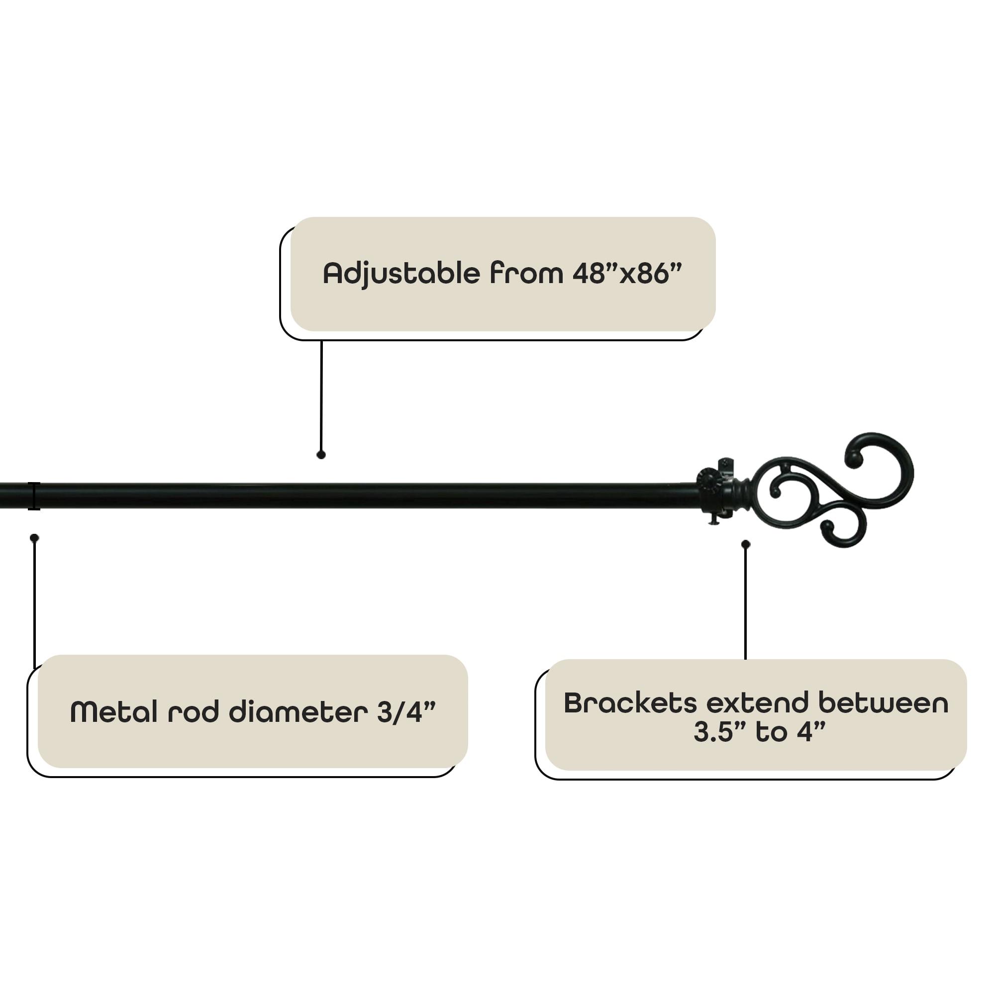 Achim Medley Buono II Decorative Curtain Rod and Finial, 48" - 86", Black