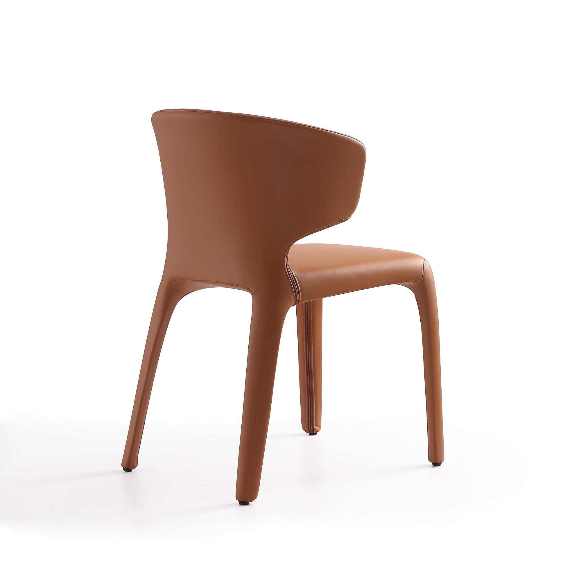 Set of 2 Conrad Faux Leather Dining Chairs Saddle - Manhattan Comfort: Mid-Century Modern, Metal Frame, Cushioned