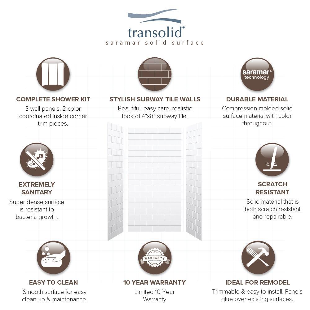 Transolid SaraMar 36'' W 36'' D 72'' H Glue Up Solid Surface Wall