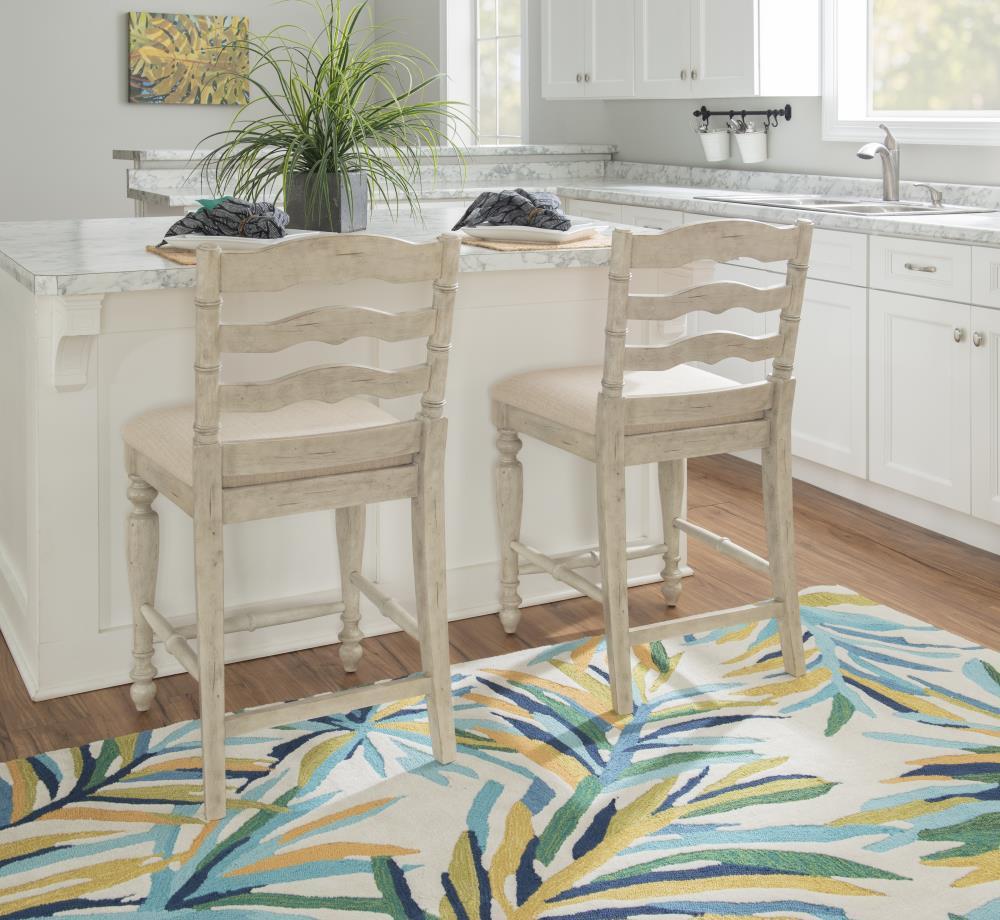 24" Marino Padded Seat Counter Height Barstool Upholstered Seat and Back White - Linon: Rubberwood Frame, Foam Fill, Ladder-Back Design