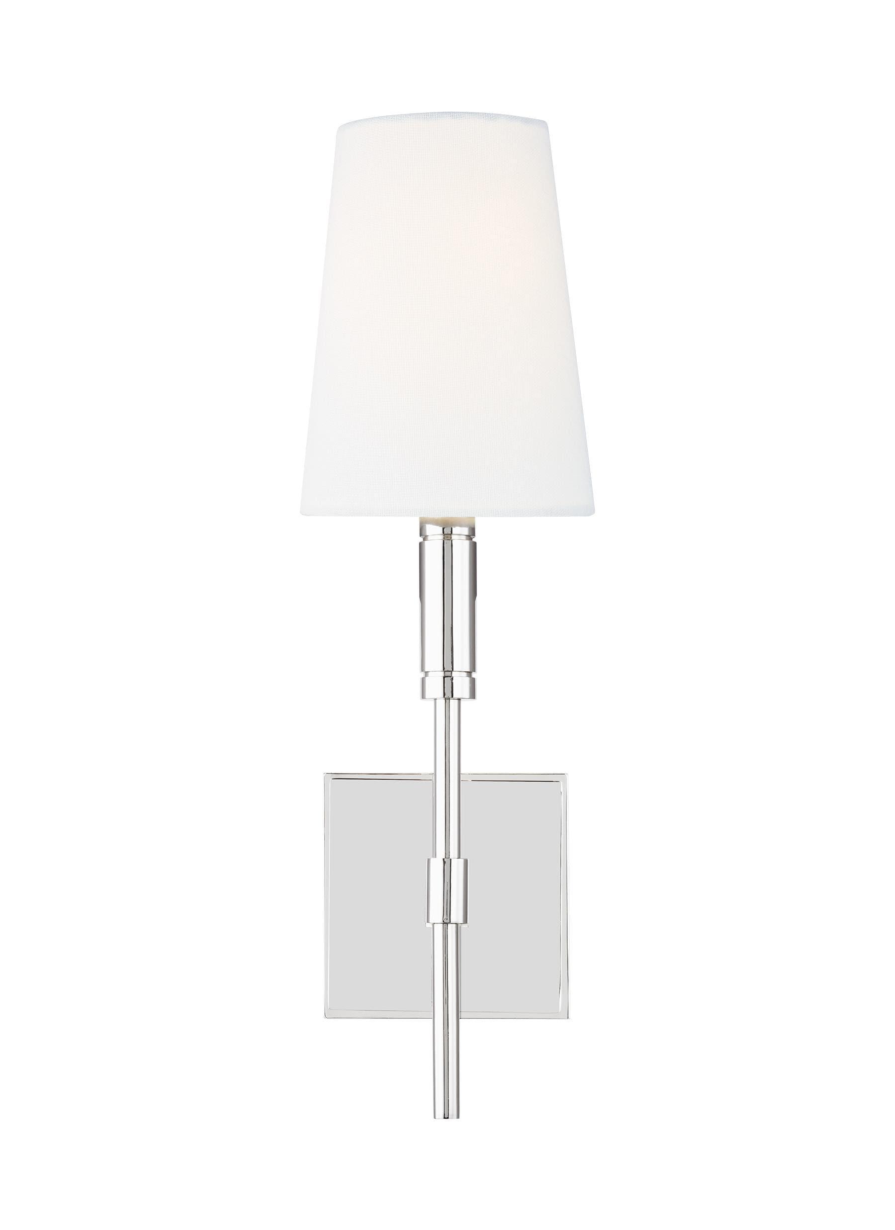 Polished Nickel 1-Light Wall Sconce with White Linen Shade