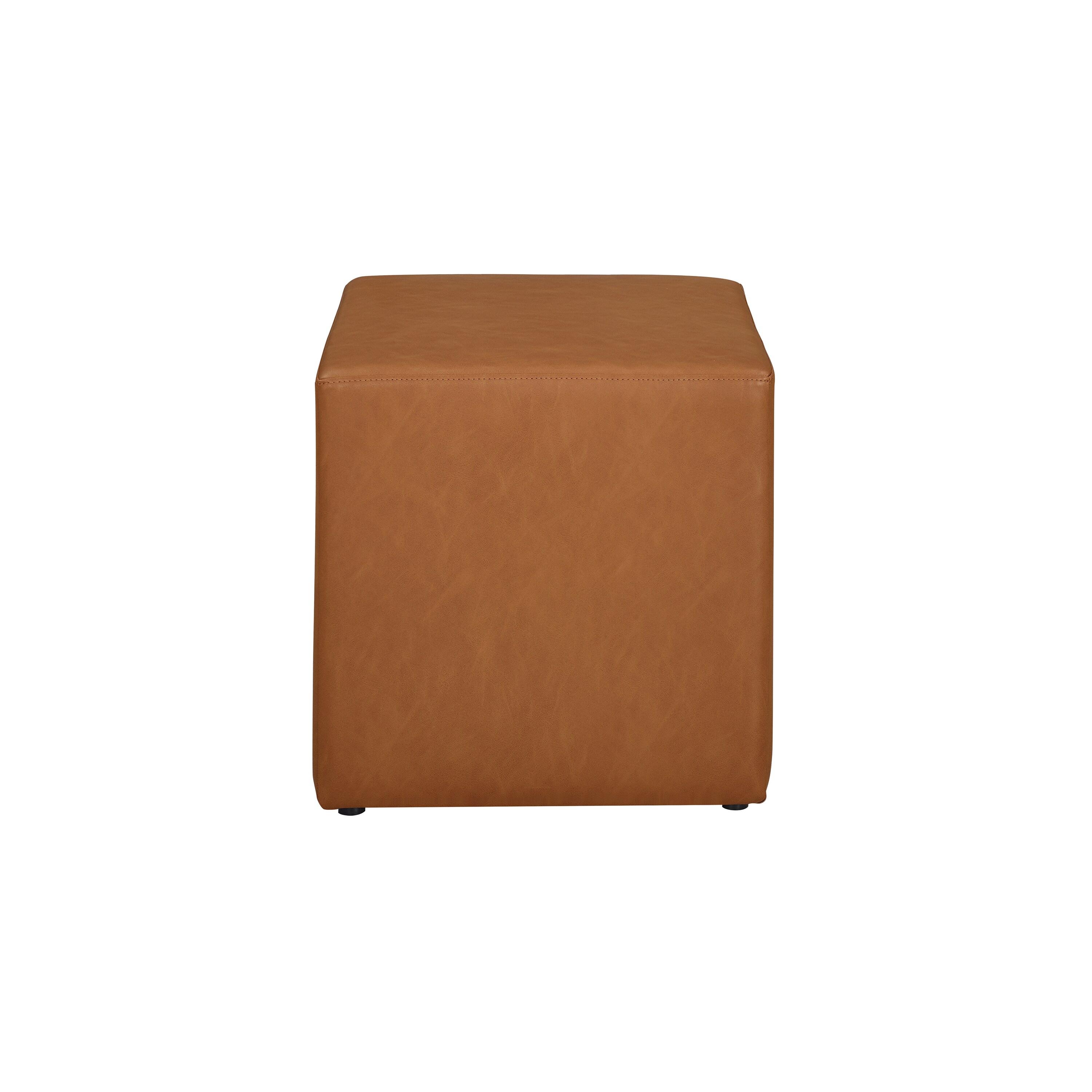 Daphne Ottoman Carmel - Lifestyle Solutions: Faux Leather Footstool, Transitional Bench, No Assembly Required