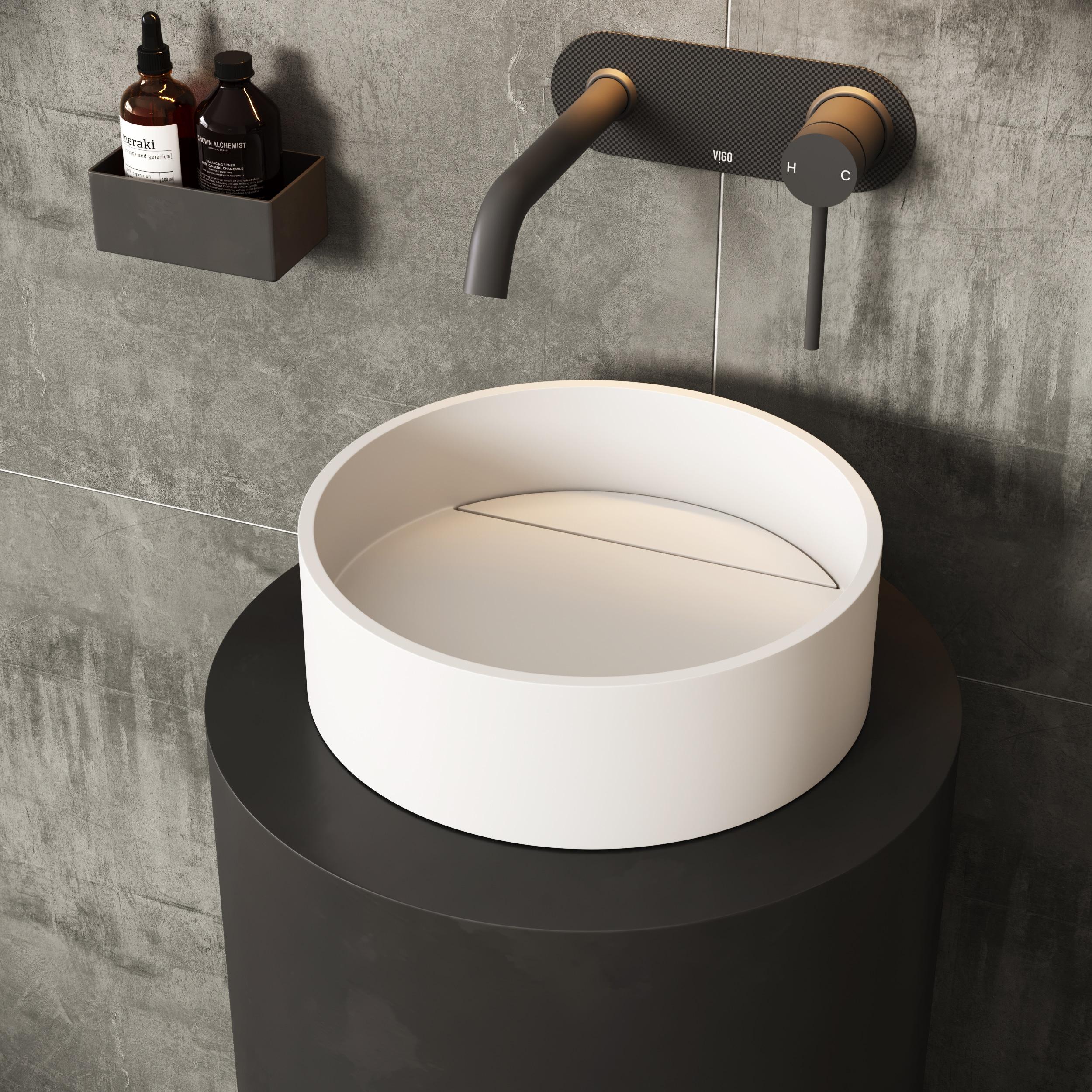 Montauk 15" L x 15" W x 5" H Matte White Handmade Round Vessel Bathroom Sink