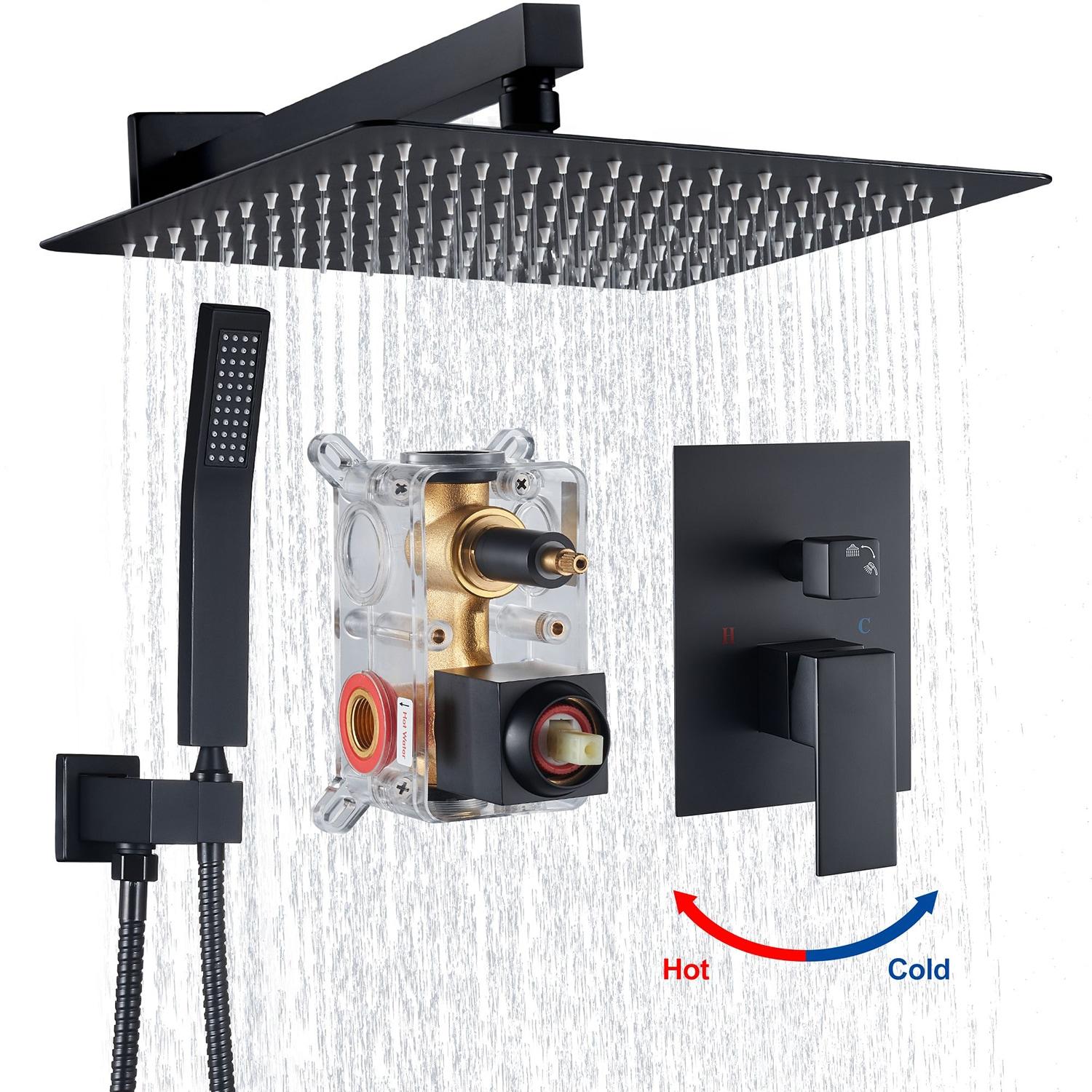 Cobbe Shower System, Matte Black Shower Faucets Sets Complete,Shower System,10 inches Rainfall Shower Head with Handheld, Shower Faucet Set for Bathroom Rough-in Valve Body and Trim Included