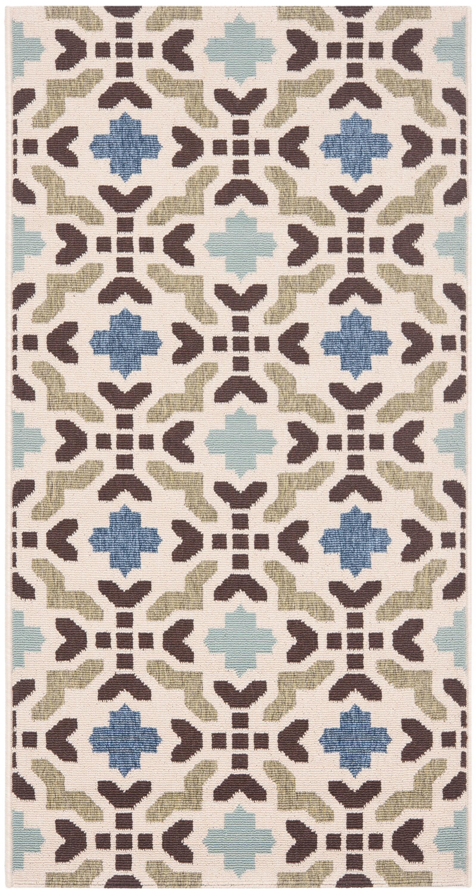 SAFAVIEH Veranda Branson Geometric Indoor/Outdoor Area Rug, 2'7" x 5', Cream/Aqua