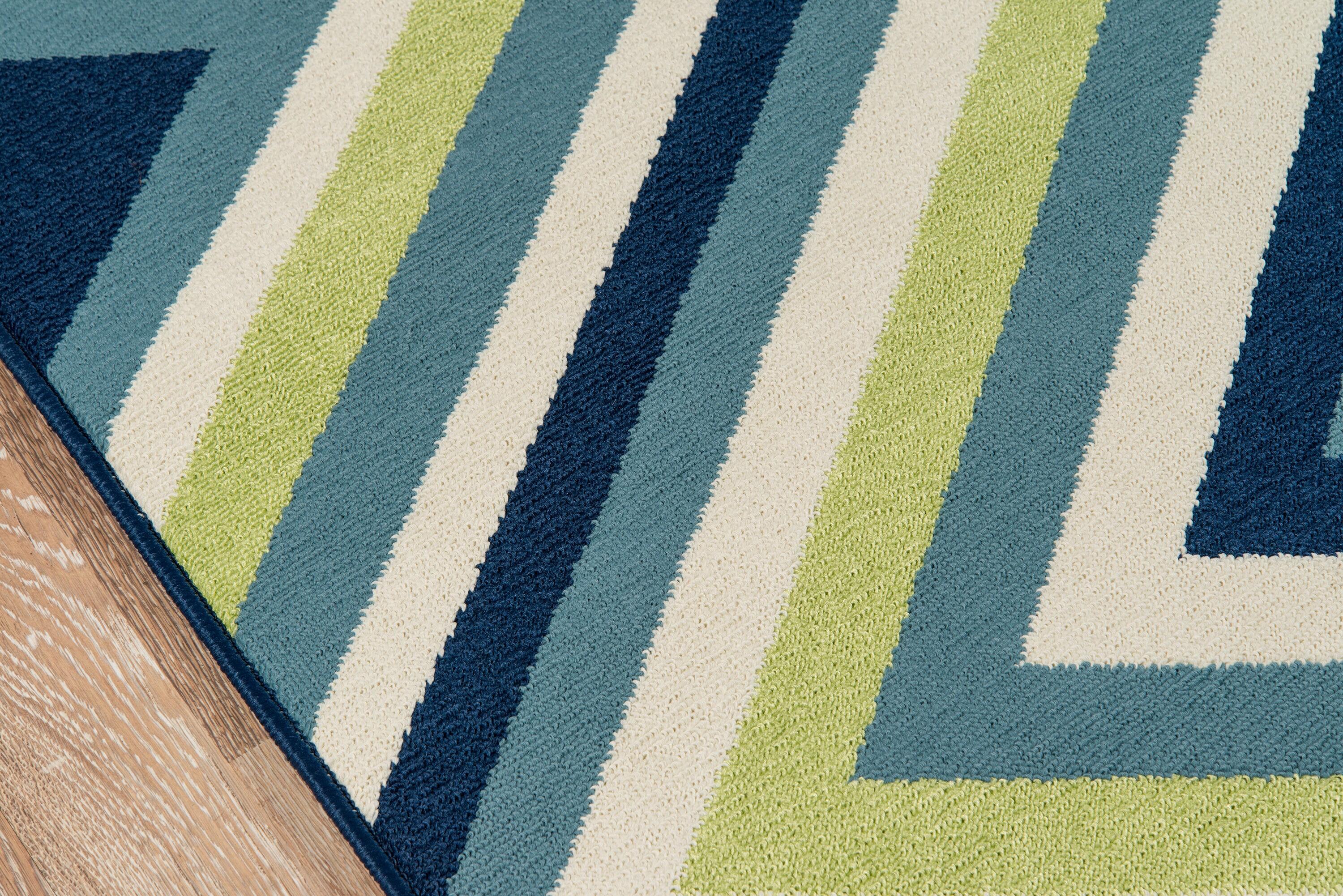 Momeni Baja Indoor/Outdoor Aztec and Geometric Modern Contemporary Area Rugs, Blue, 66" x 102"
