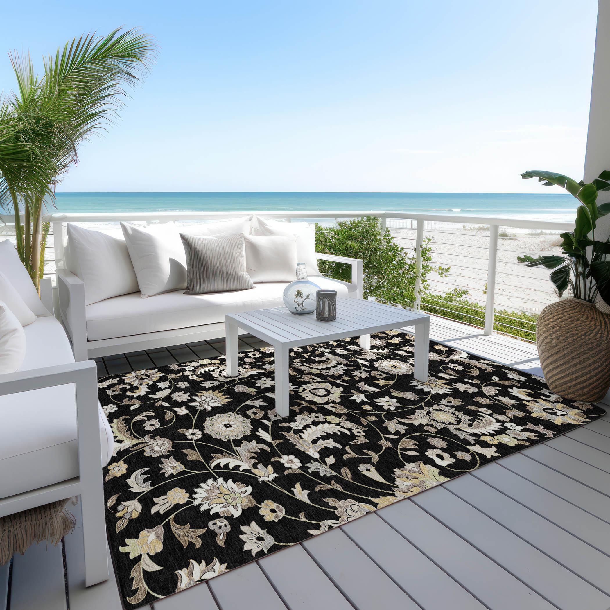 Addison Rugs Chantille Indoor/Outdoor Transitional Geometric, Abstract Black Washable Rectangle Rug, 2'6" x 3'10"