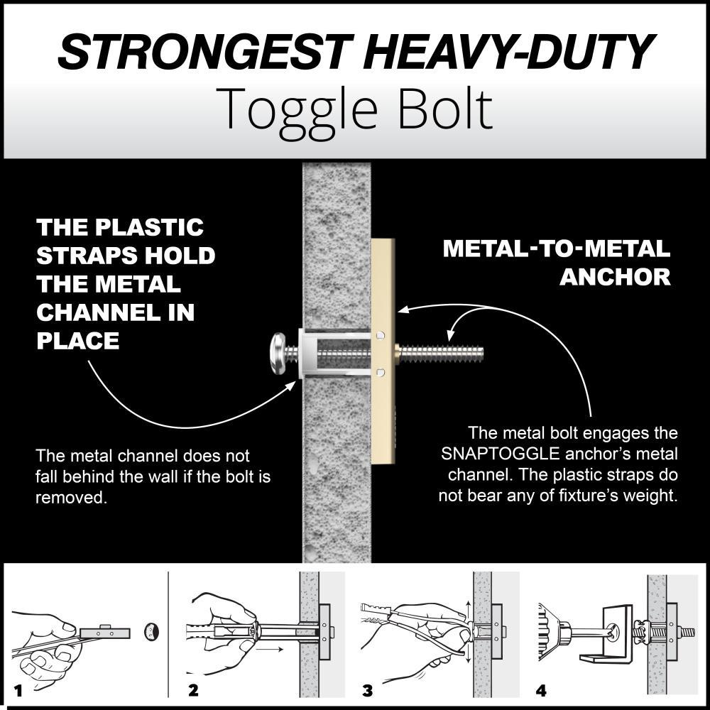 TOGGLER SNAPTOGGLE Heavy-Duty Drywall Toggle Bolt – 3/16"-24 UNC Zinc-Plated Anchor for Hollow Walls, Plaster & Tile – Holds 238 lbs in 1/2" Drywall, Easy Install – 100 Pack (W/Roundhead Bolts)