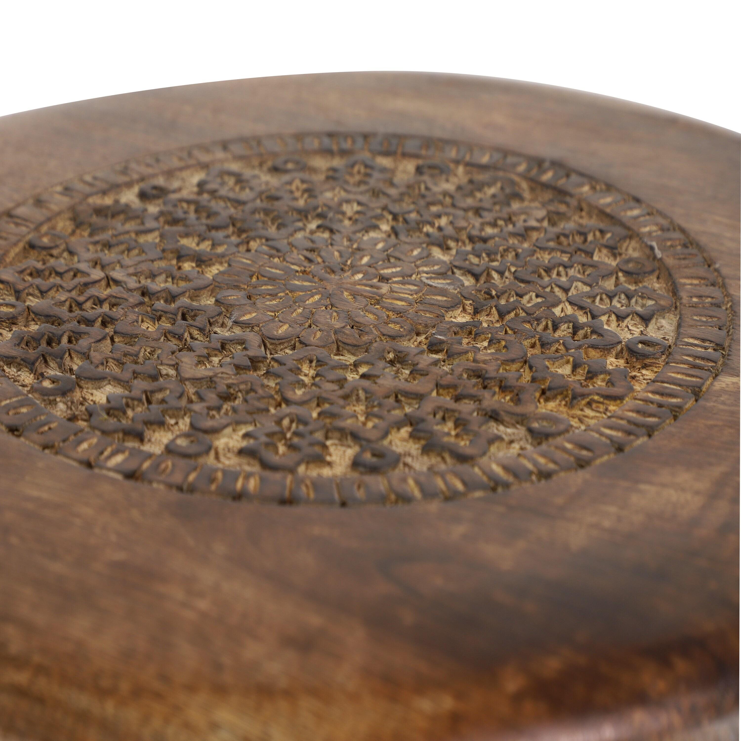 Carved Mango Wood Tripod Table Brown - Olivia & May: Handmade, Indoor, Rustic Style, 100 lbs Max