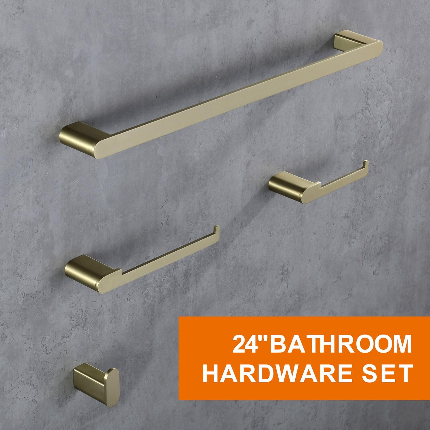 Cobbe Bathroom Hardware 4-Piece Set, Brushed Gold Bathroom Accessories Set with Towel Rack, Hand Towel Bar, Towel Hook, Toilet Paper Holder