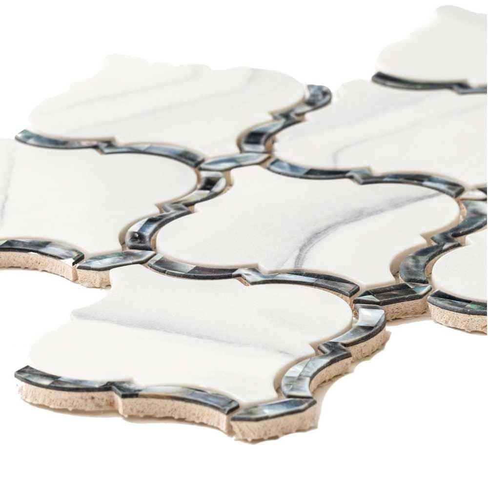 The Tile Life Tahitian Pearl Lantern 5x4.5 Statuario Silver Glass Wall Tile - 4x4 Sample