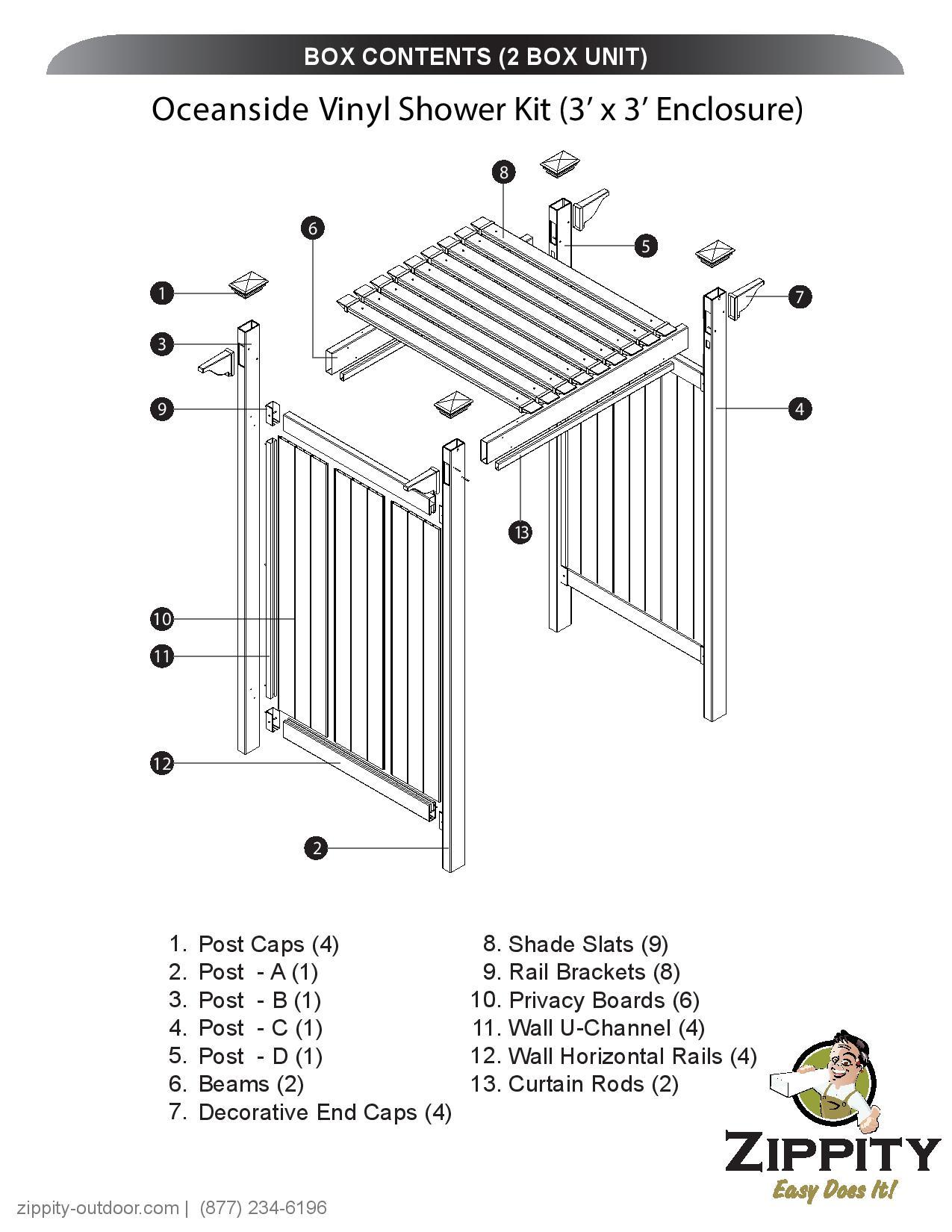 89in H x 62in W x 47in L (1 Enclosure) Zippity Oceanside Outside Shower Enclosure Kit, White Vinyl Outdoor Shower Kit for Pool Shower, Outdoor Changing Room, Beach Shower, Outdoor Bathroom ZP19024
