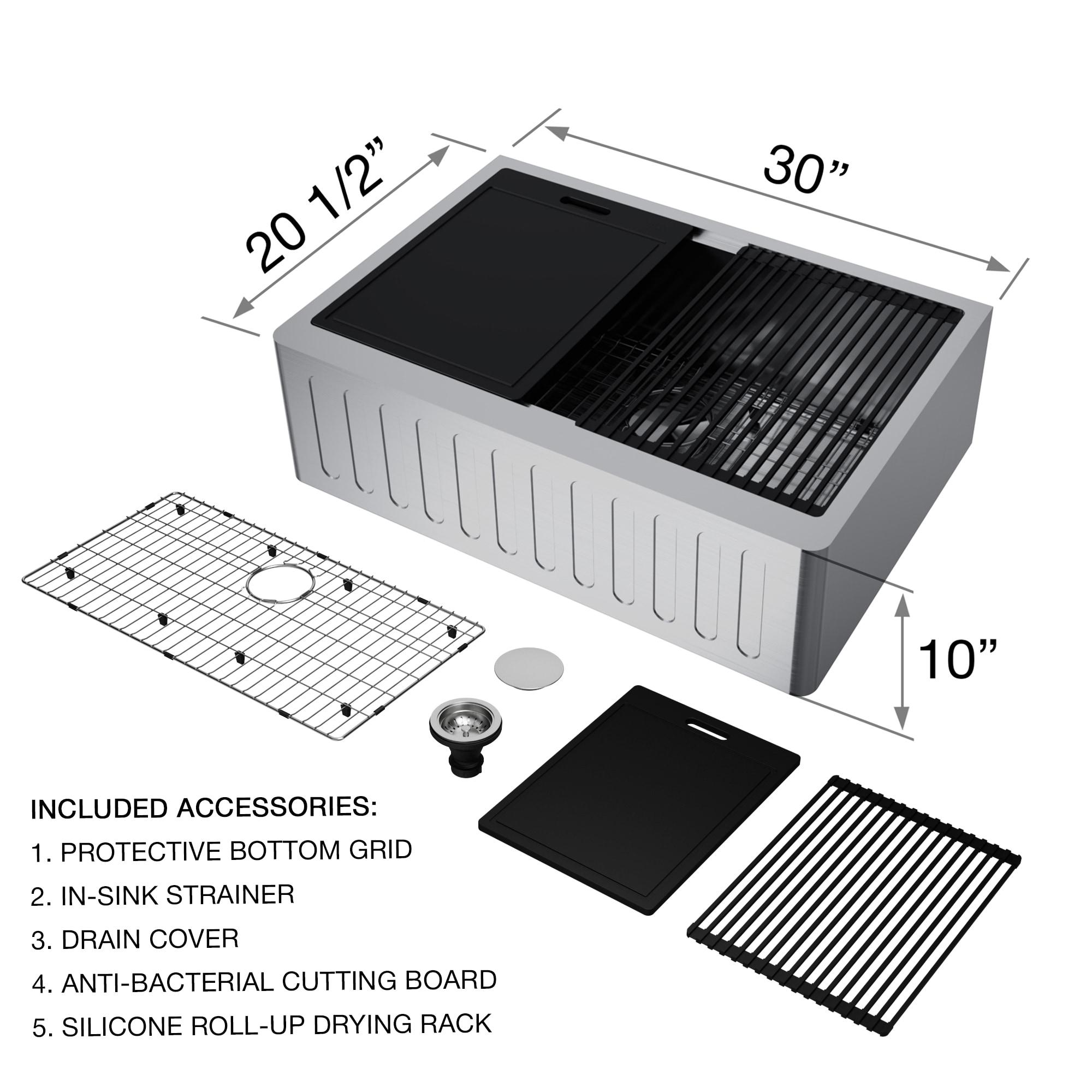 Oxford 30" L x 21" W Single Basin Farmhouse Stainless Steel Kitchen Sink Workstation & Accessories