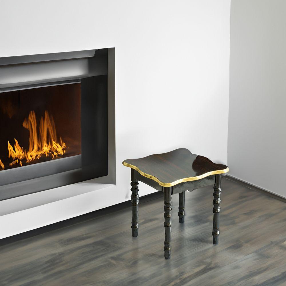 Fabulaxe Square Wooden Side Table, Living Room Accent End Table, Gold and Brown