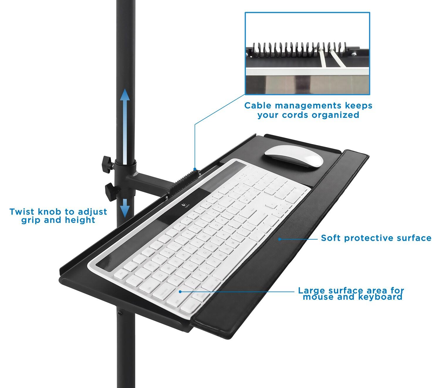 Mount-it Mount-It! Height Adjustable Rolling Computer Cart, Workstation with Tray Monitor Mount & CPU Holder