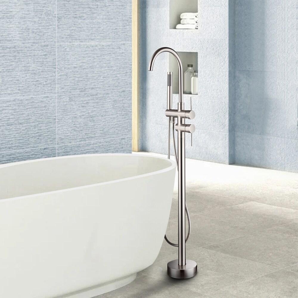 Double Handle Floor Mounted Freestanding Tub Filler With Handshower