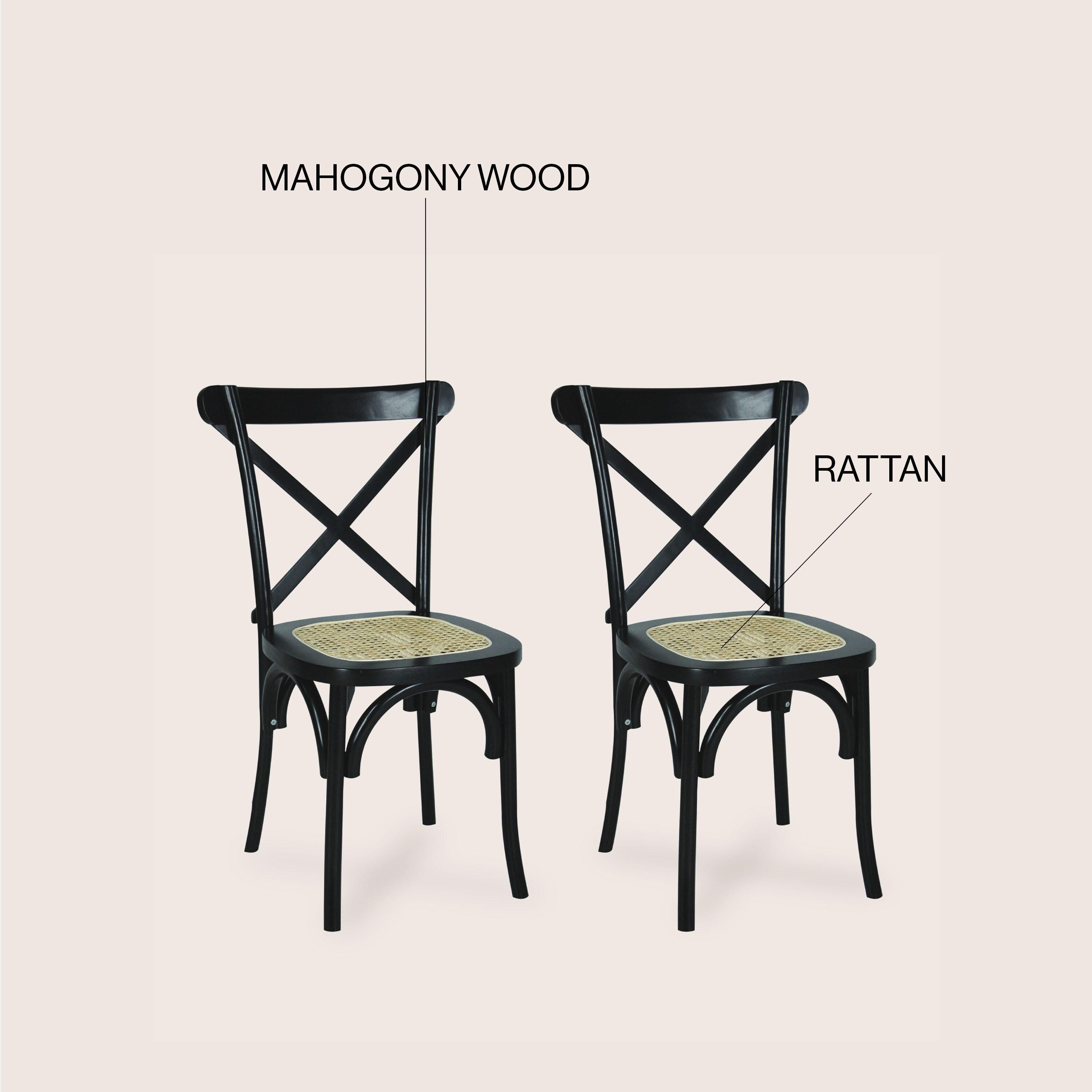 Cassis Classic Traditional X-Back Wood Rattan Dining Chair, Black/Natural (Set of 2) - JONATHAN Y