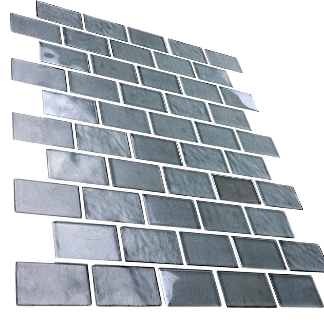 Landscape 1 in. x 2 in. Translucent Glass Plastic Face Mounted Brick Mosaic Designer Pool Tile