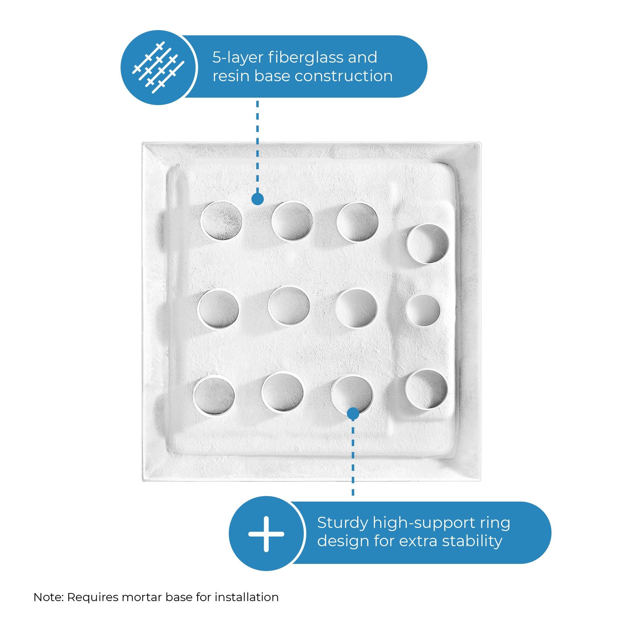 OVE Decors 36" x 32" Rectangle Shower Base Pan, White Acrylic, Center Drain, Reversible Design